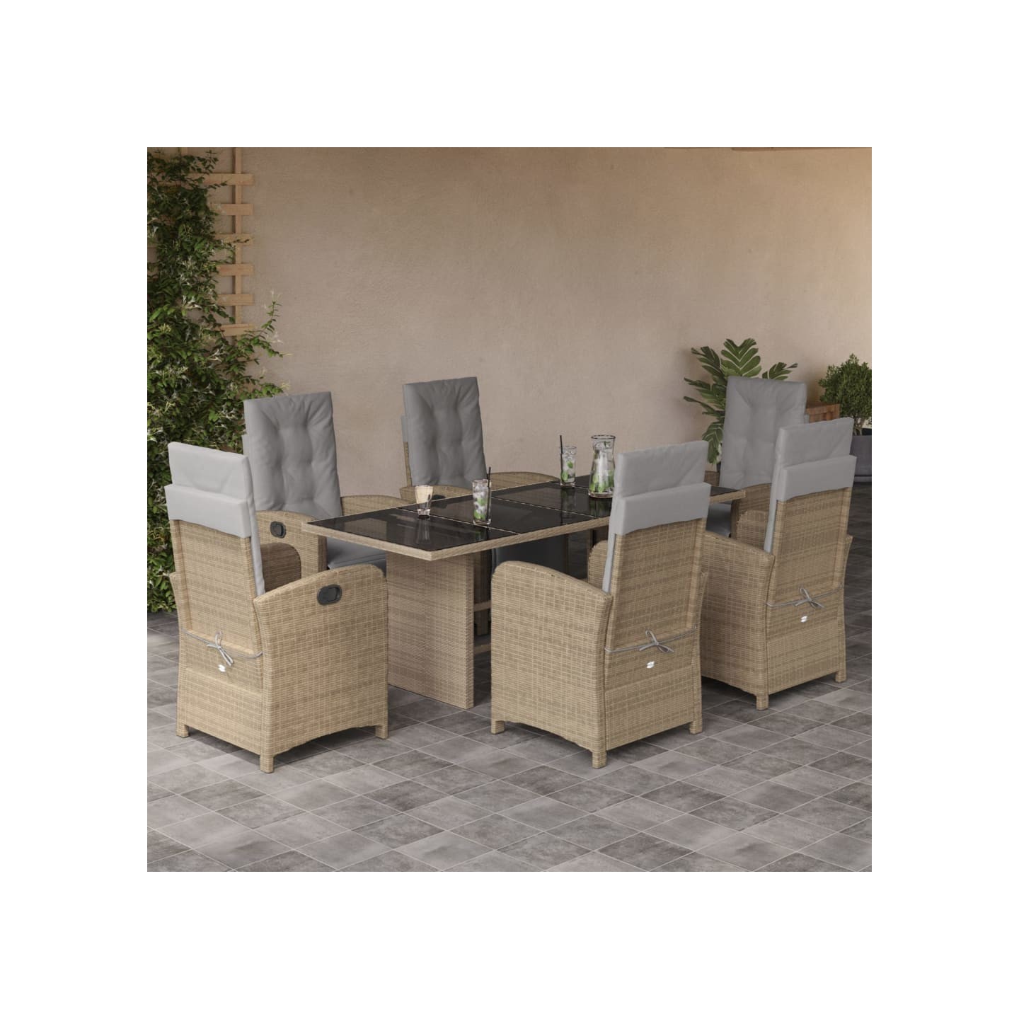 Ensemble à manger de jardin et coussins 7 pcs beige poly rotin