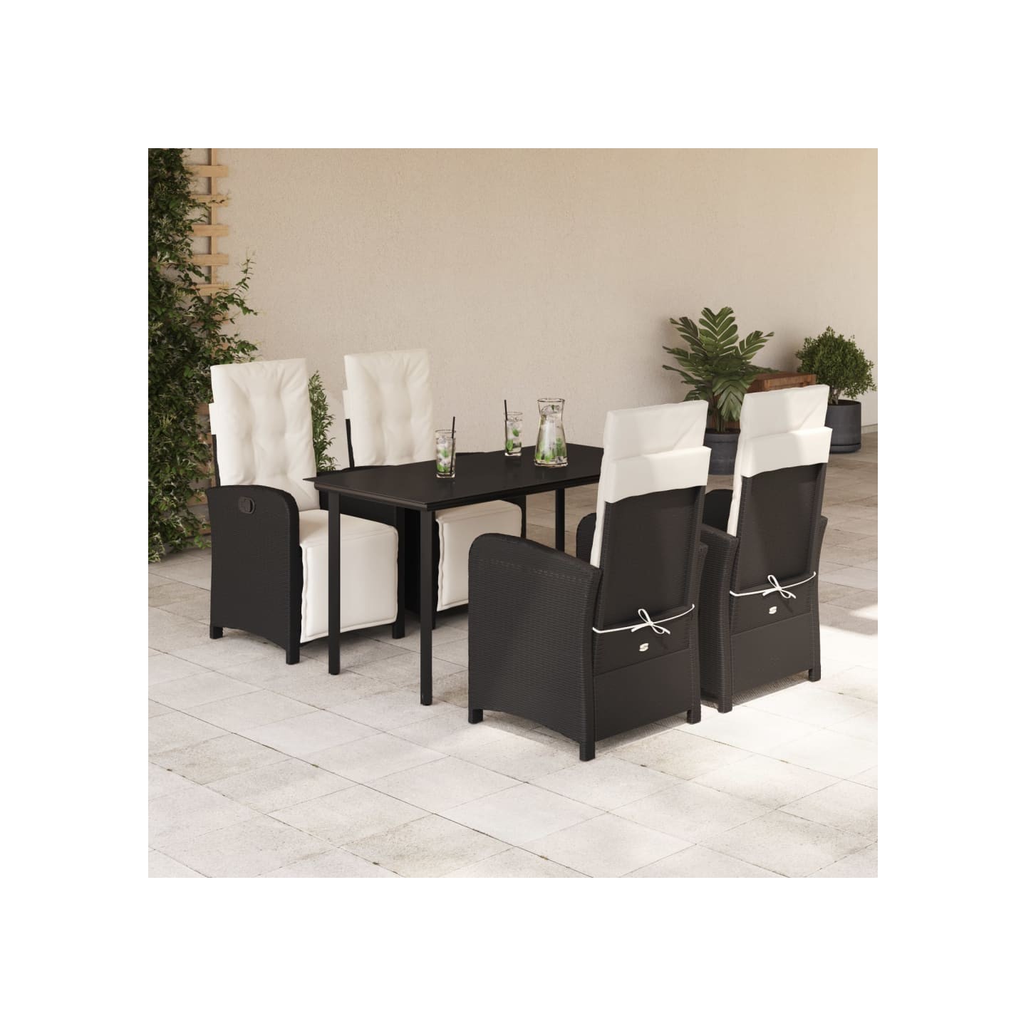 Ensemble à manger de jardin coussins 5pcs Noir Résine tressée