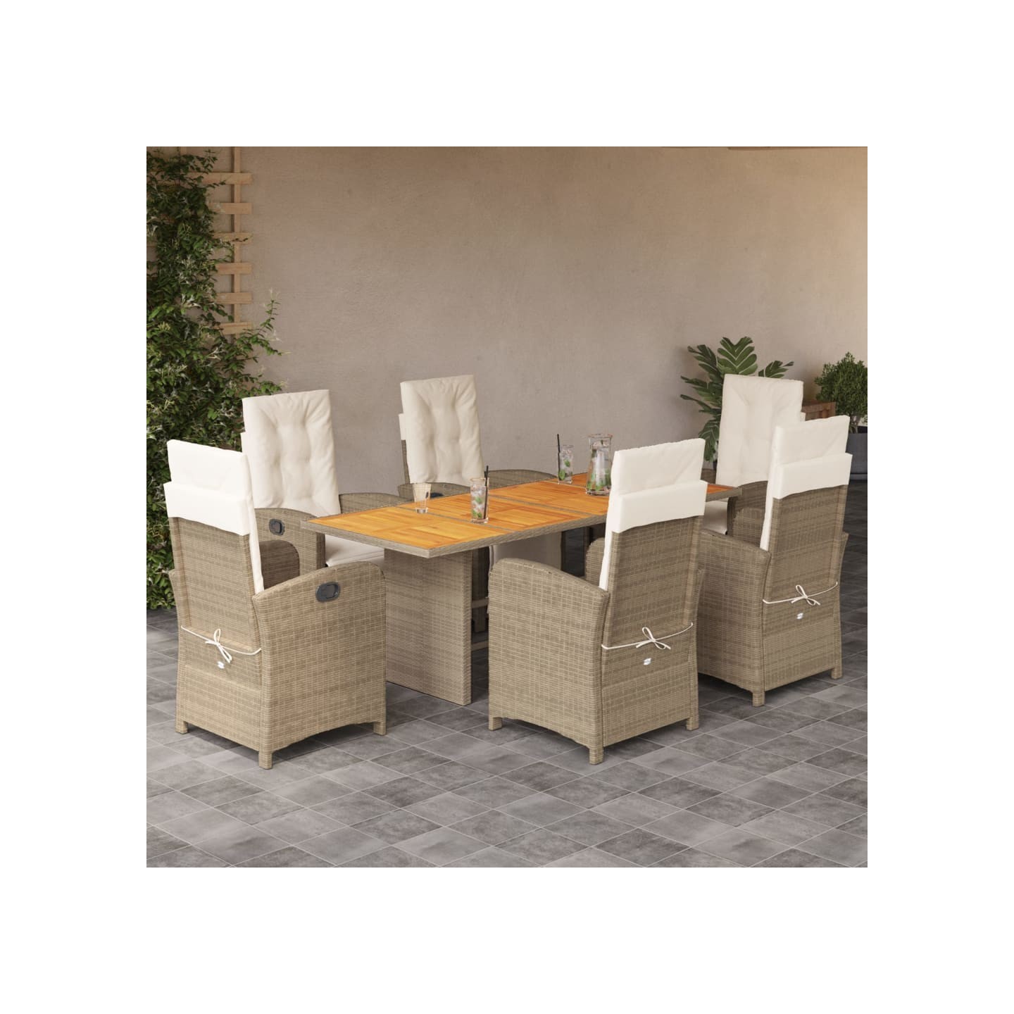 Ensemble à manger de jardin et coussins 7 pcs beige poly rotin