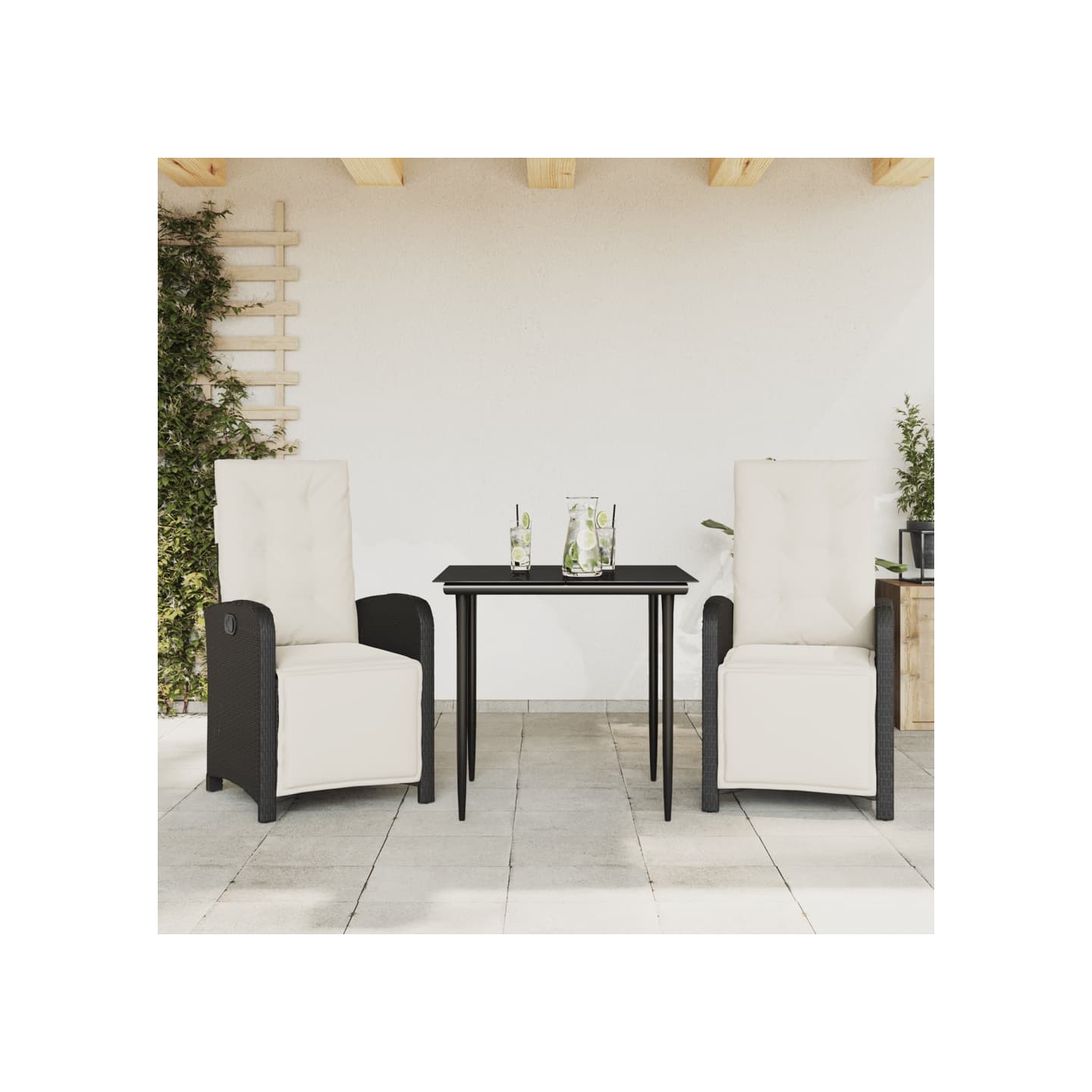 Ensemble de bistro 3 pcs avec coussins noir résine tressée