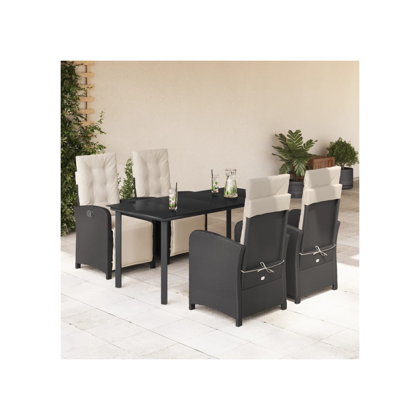 Ensemble à manger de jardin coussins 5pcs Noir Résine tressée