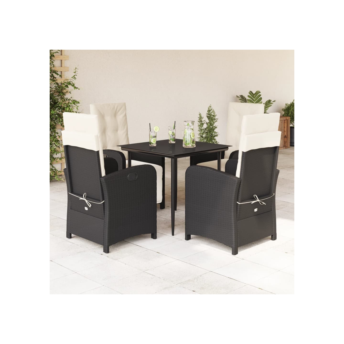 Ensemble à manger de jardin coussins 5pcs Noir Résine tressée