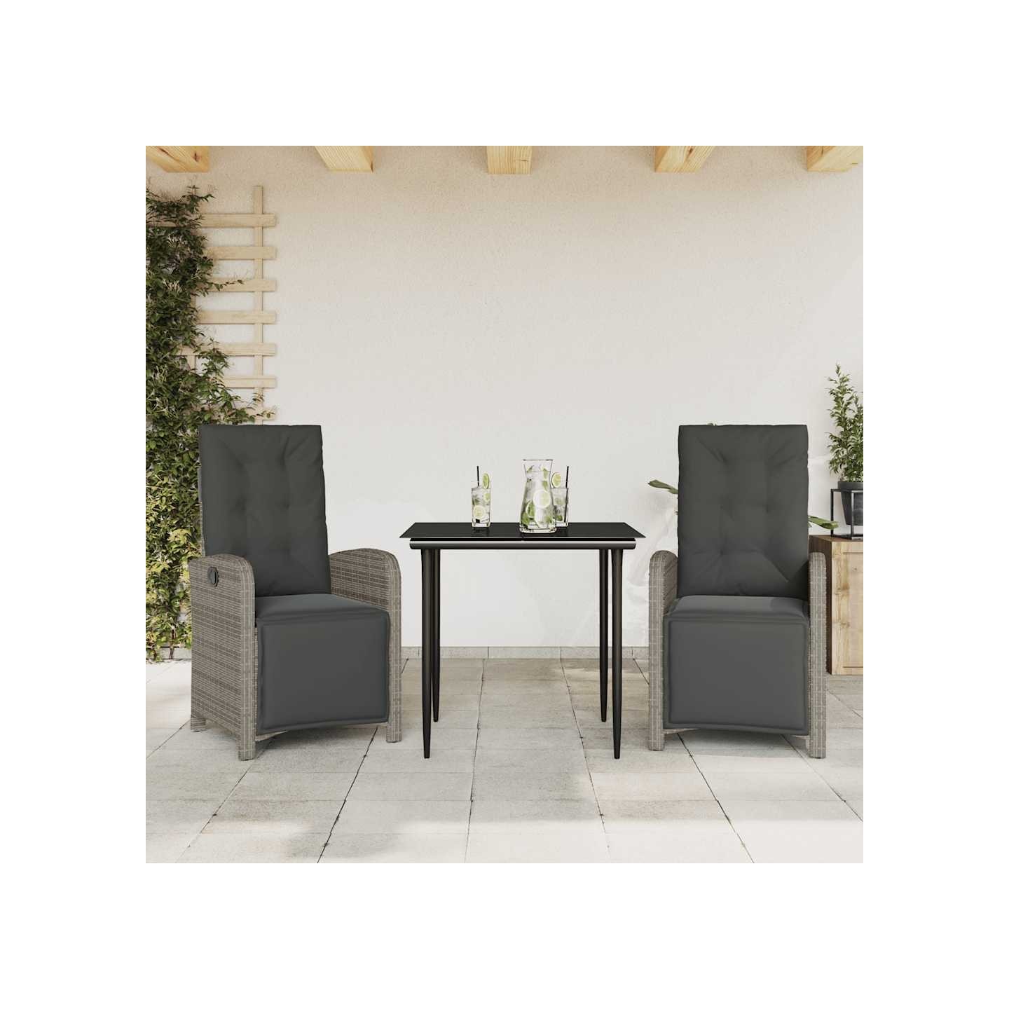 Ensemble de bistro 3 pcs avec coussins gris résine tressée