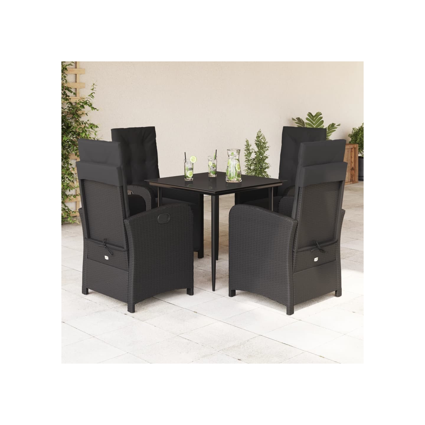 Ensemble à manger de jardin coussins 5pcs Noir Résine tressée