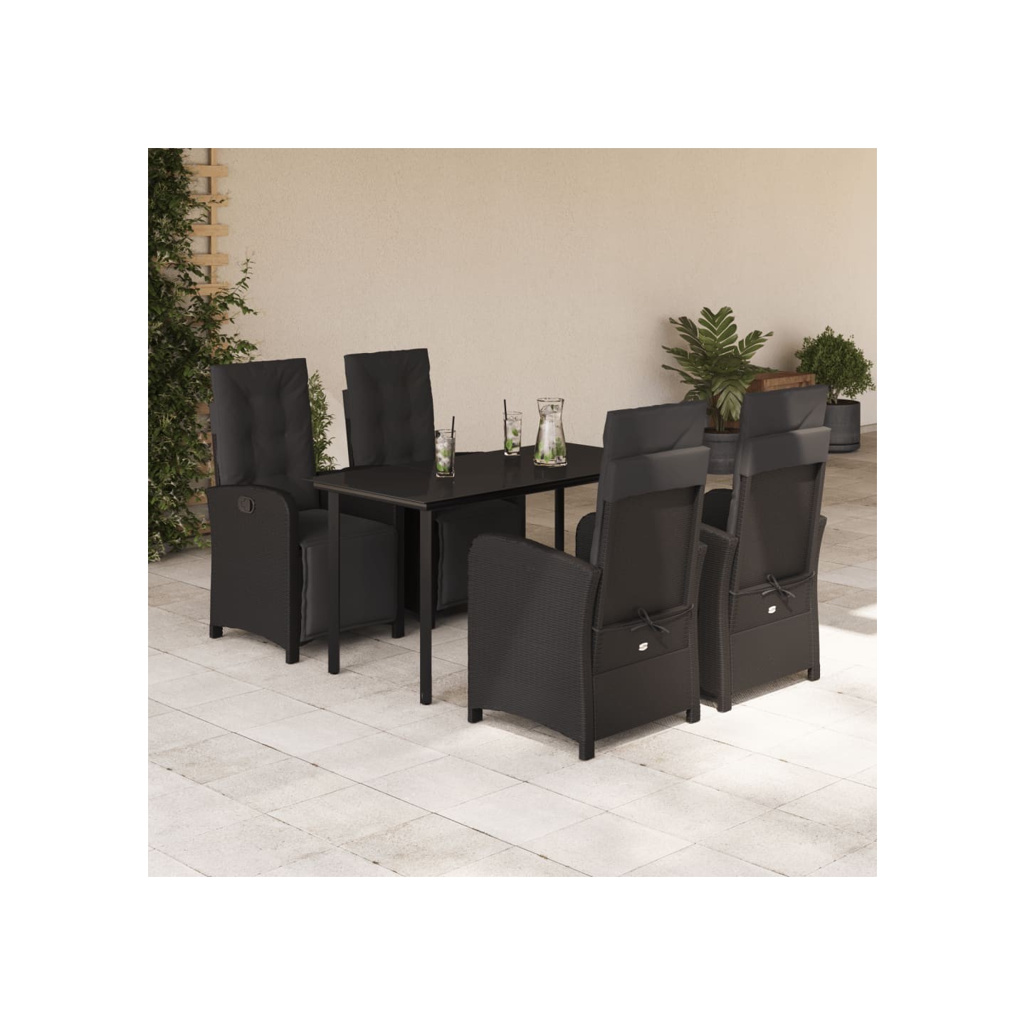 Ensemble à manger de jardin coussins 5pcs Noir Résine tressée