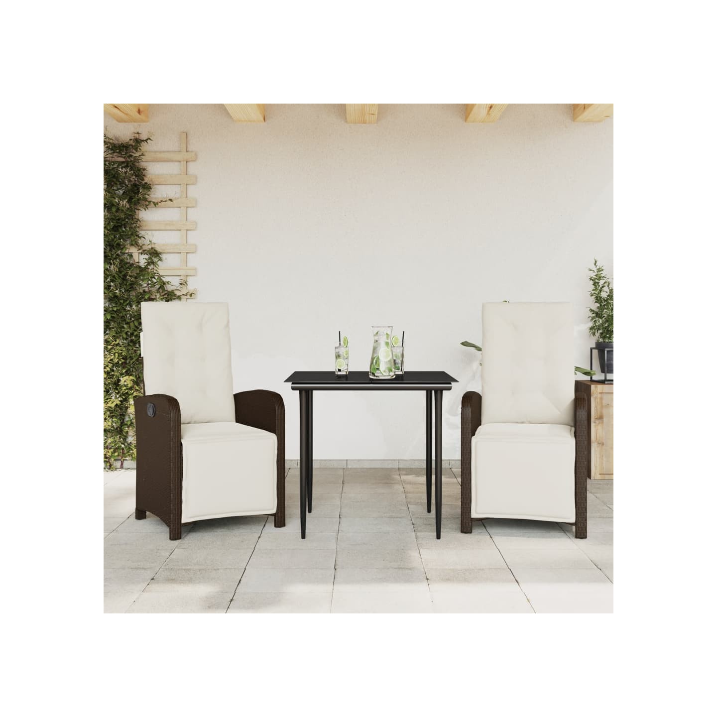 Ensemble de bistro 3 pcs avec coussins marron résine tressée