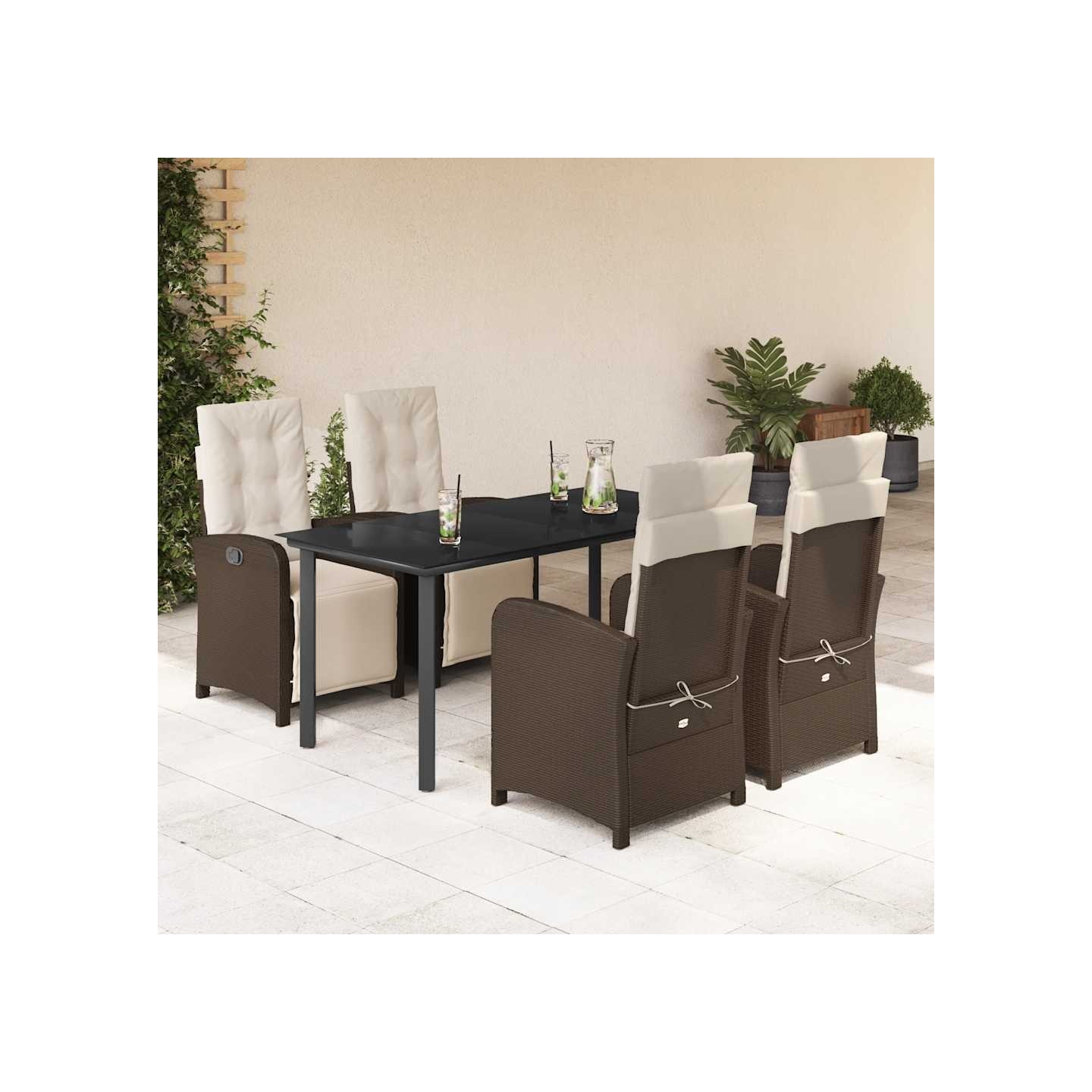Ensemble à manger de jardin 5 pcs et coussins marron poly rotin