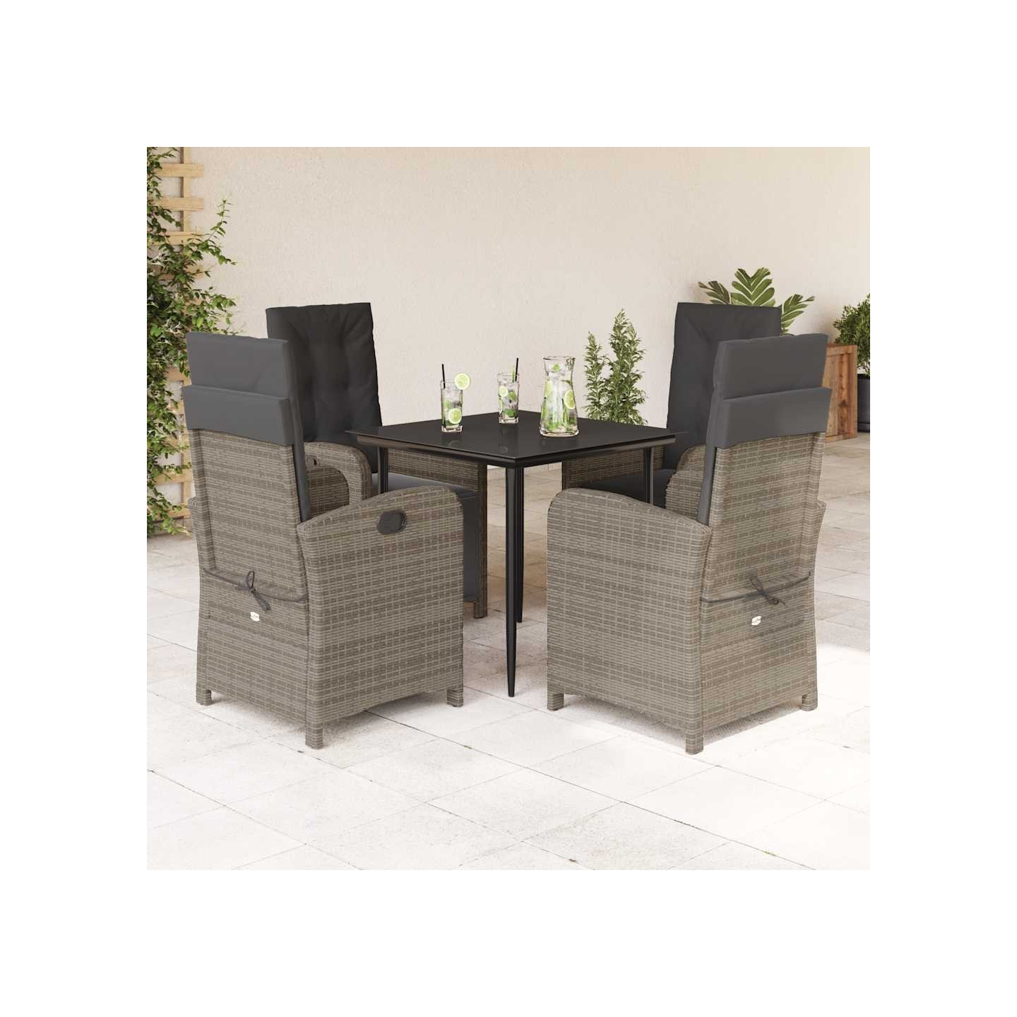 Ensemble à manger de jardin 5 pcs coussins gris résine tressée