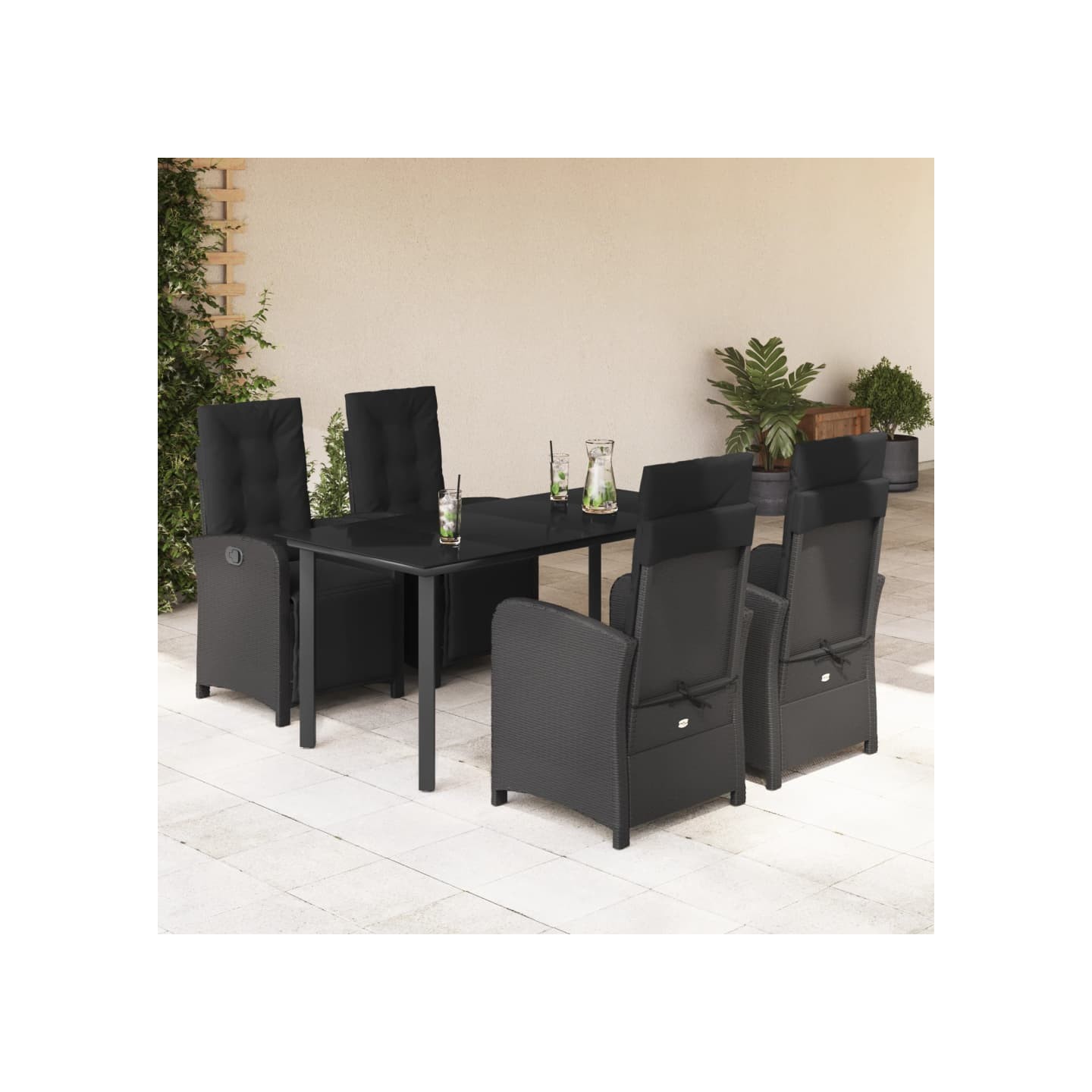 Ensemble à manger de jardin coussins 5pcs Noir Résine tressée