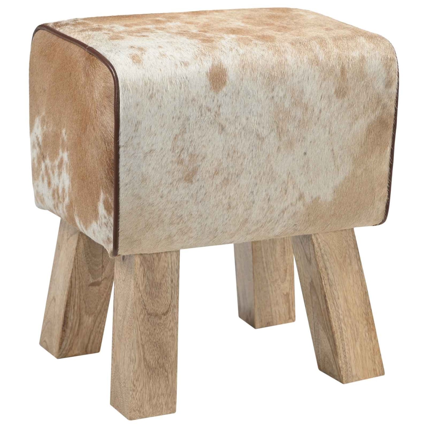 Banc 40 x 30 x 45 cm Cuir véritable Marron et blanc
