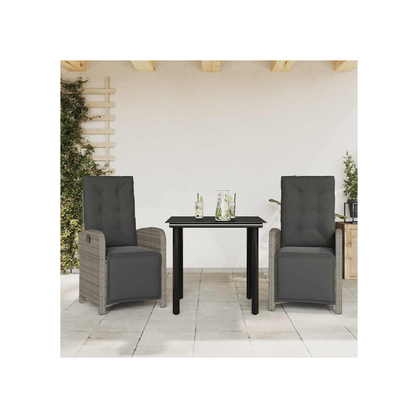 Ensemble de bistro 3 pcs avec coussins gris résine tressée