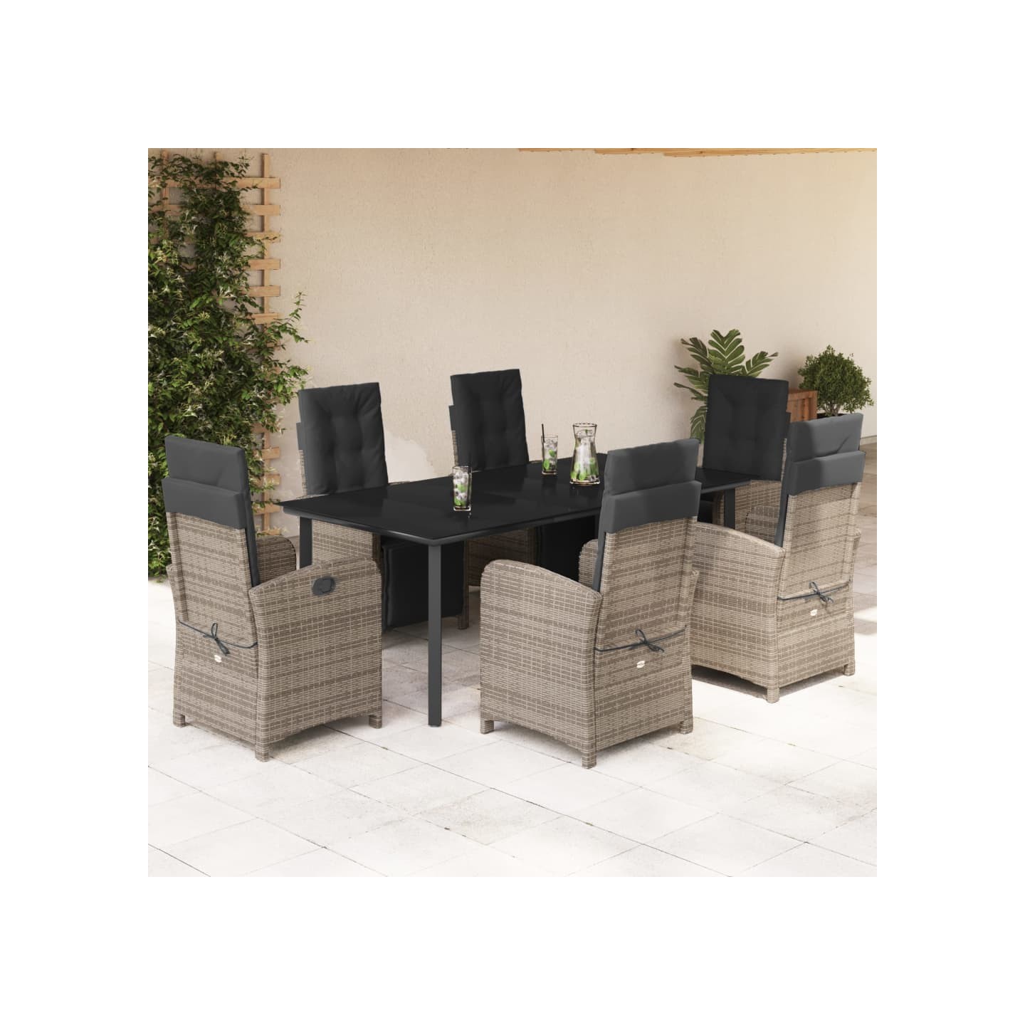 Ensemble à manger de jardin et coussins 7 pcs gris rotin