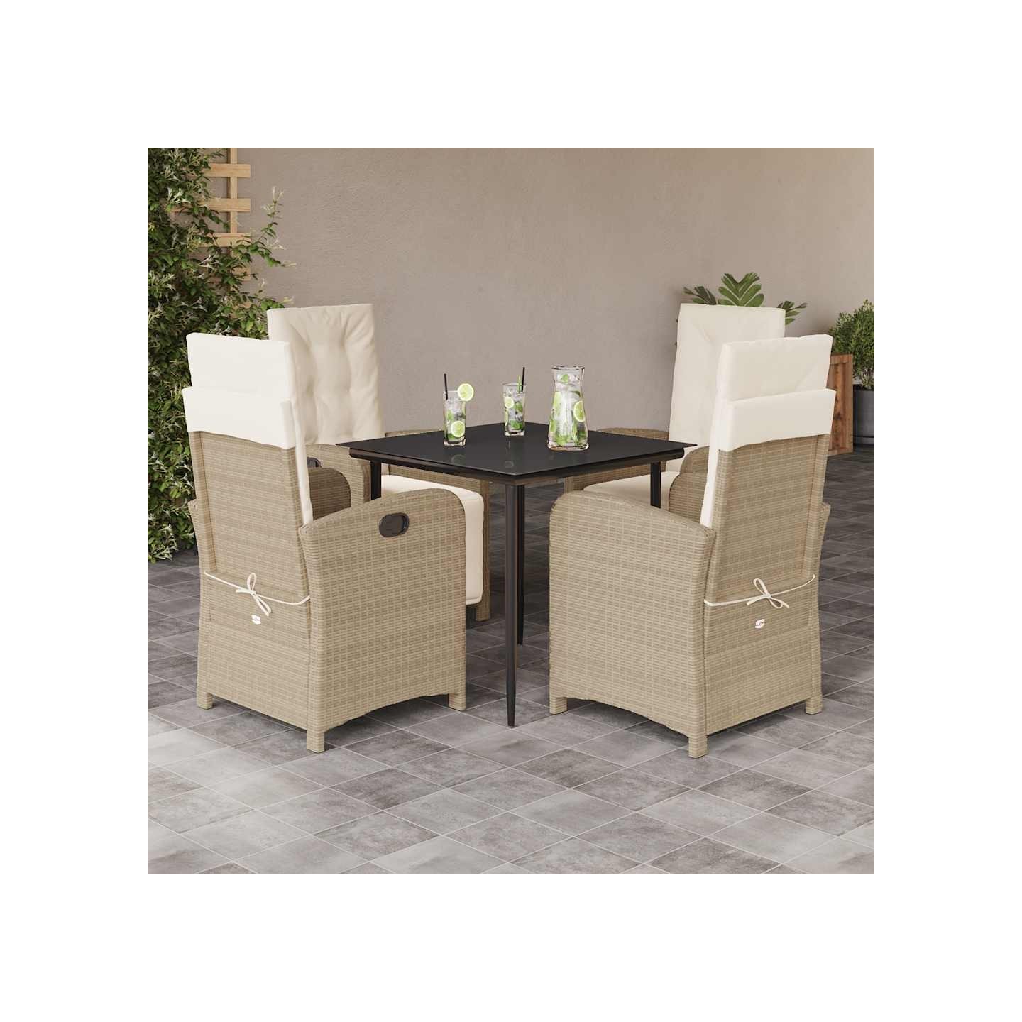 Ensemble à manger de jardin avec coussins 5pcs Beige poly rotin