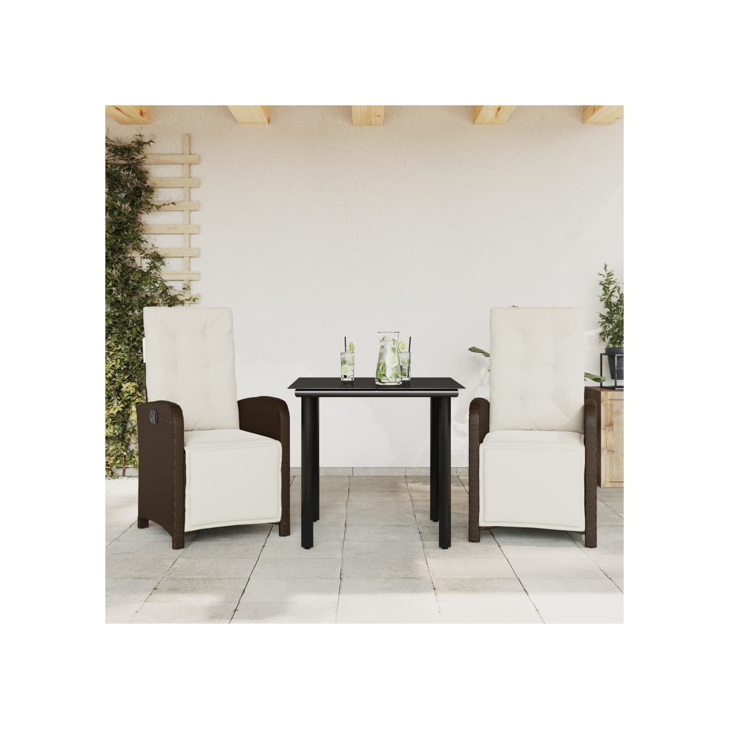 Ensemble de bistro 3 pcs avec coussins marron résine tressée