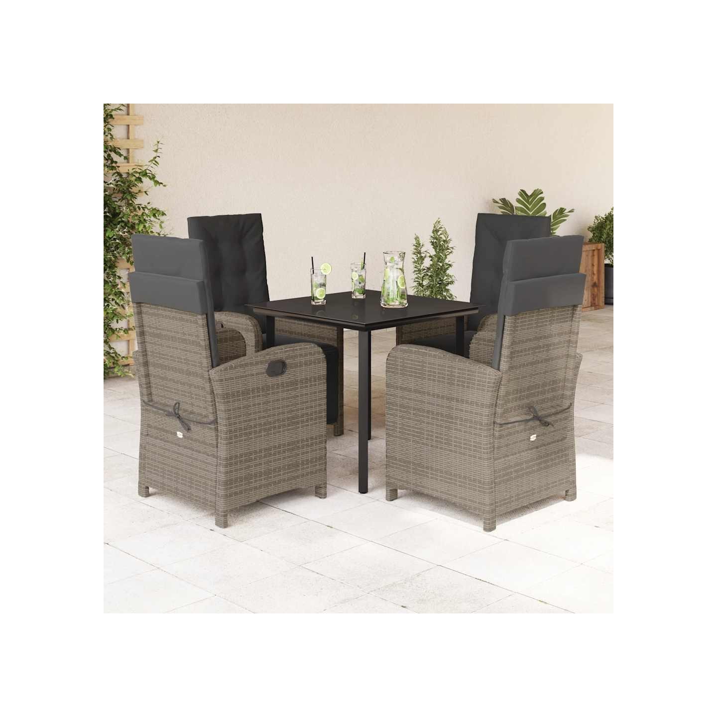 Ensemble à manger de jardin 5 pcs coussins gris résine tressée
