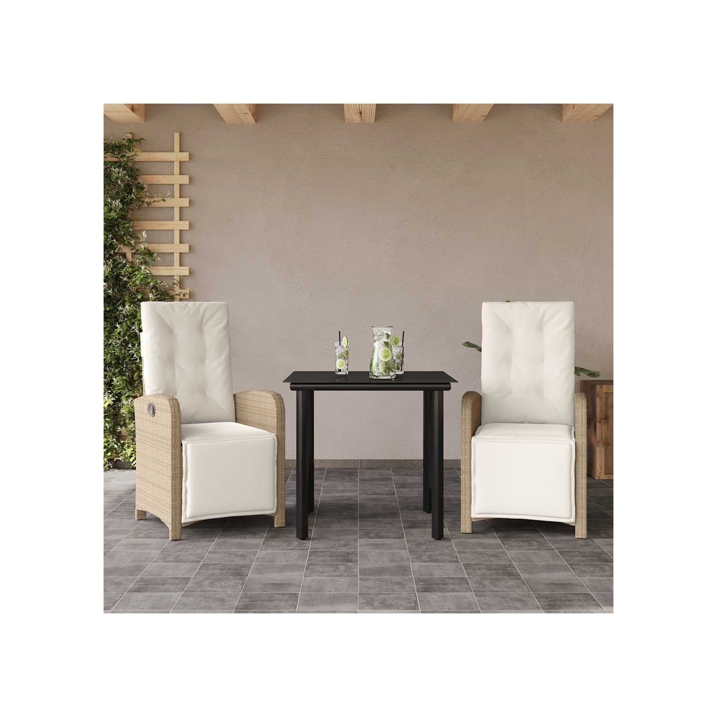 Ensemble de bistro 3 pcs avec coussins beige résine tressée