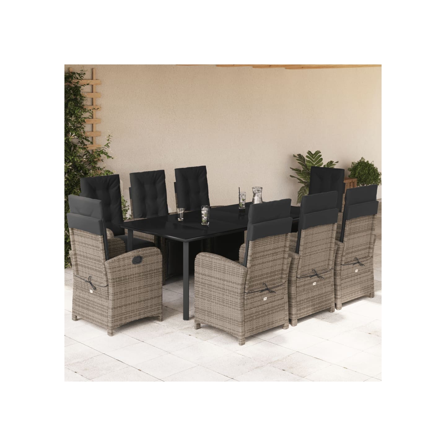 Ensemble à manger de jardin 9 pcs coussins gris résine tressée