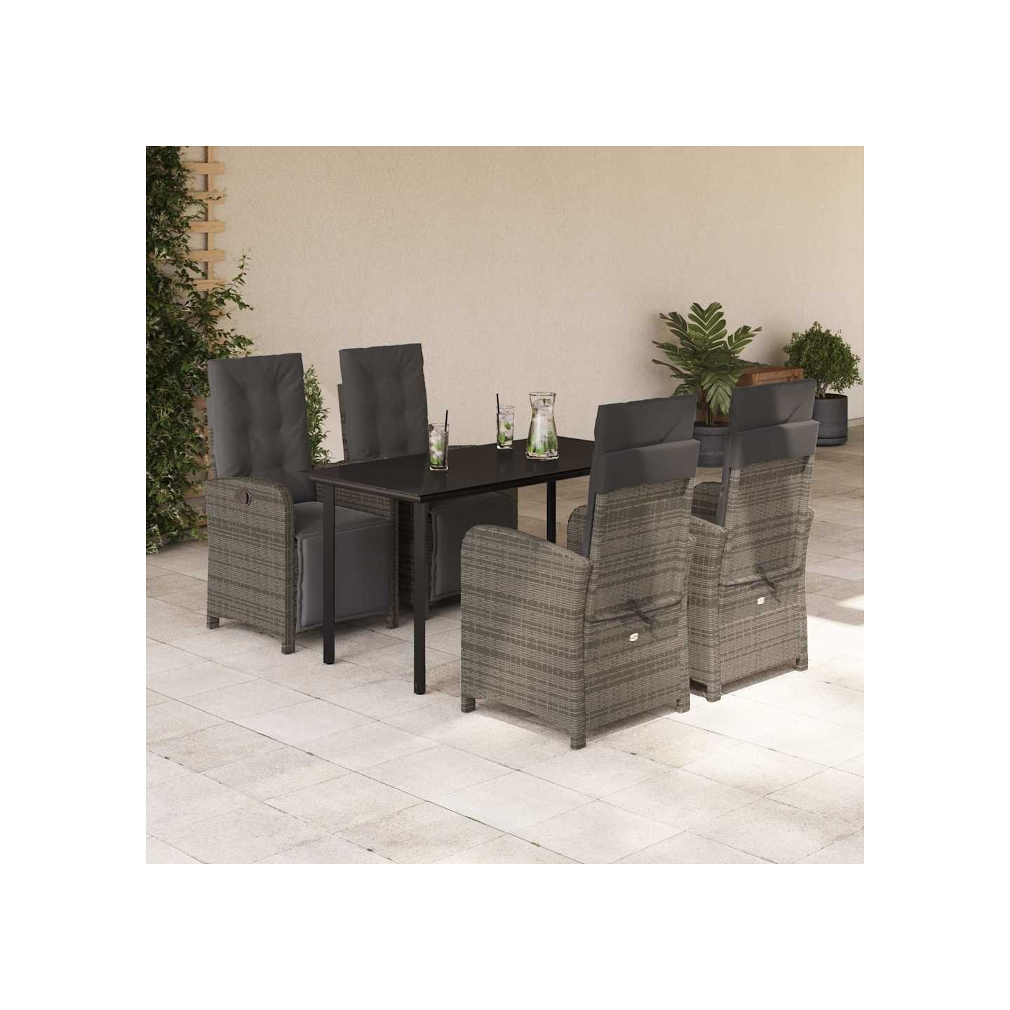 Ensemble à manger de jardin 5 pcs coussins gris résine tressée
