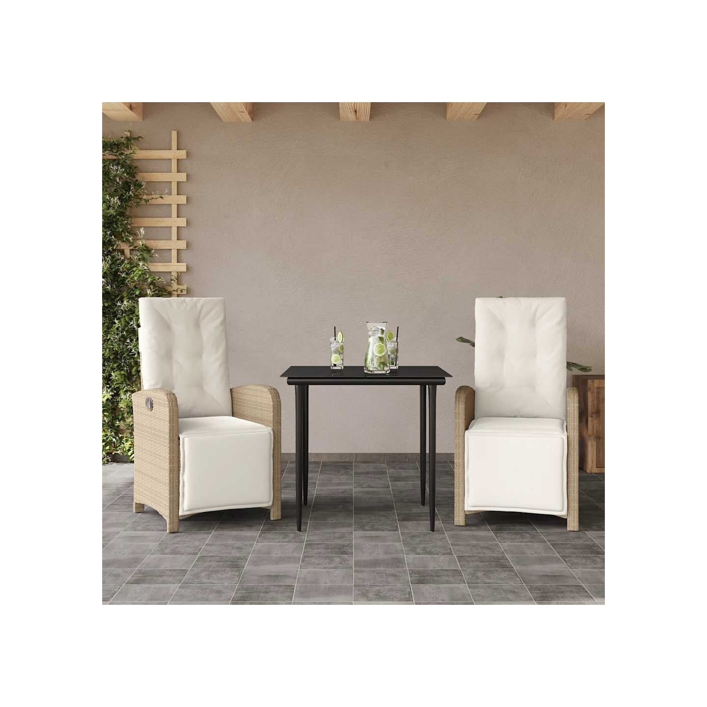 Ensemble de bistro 3 pcs avec coussins beige résine tressée