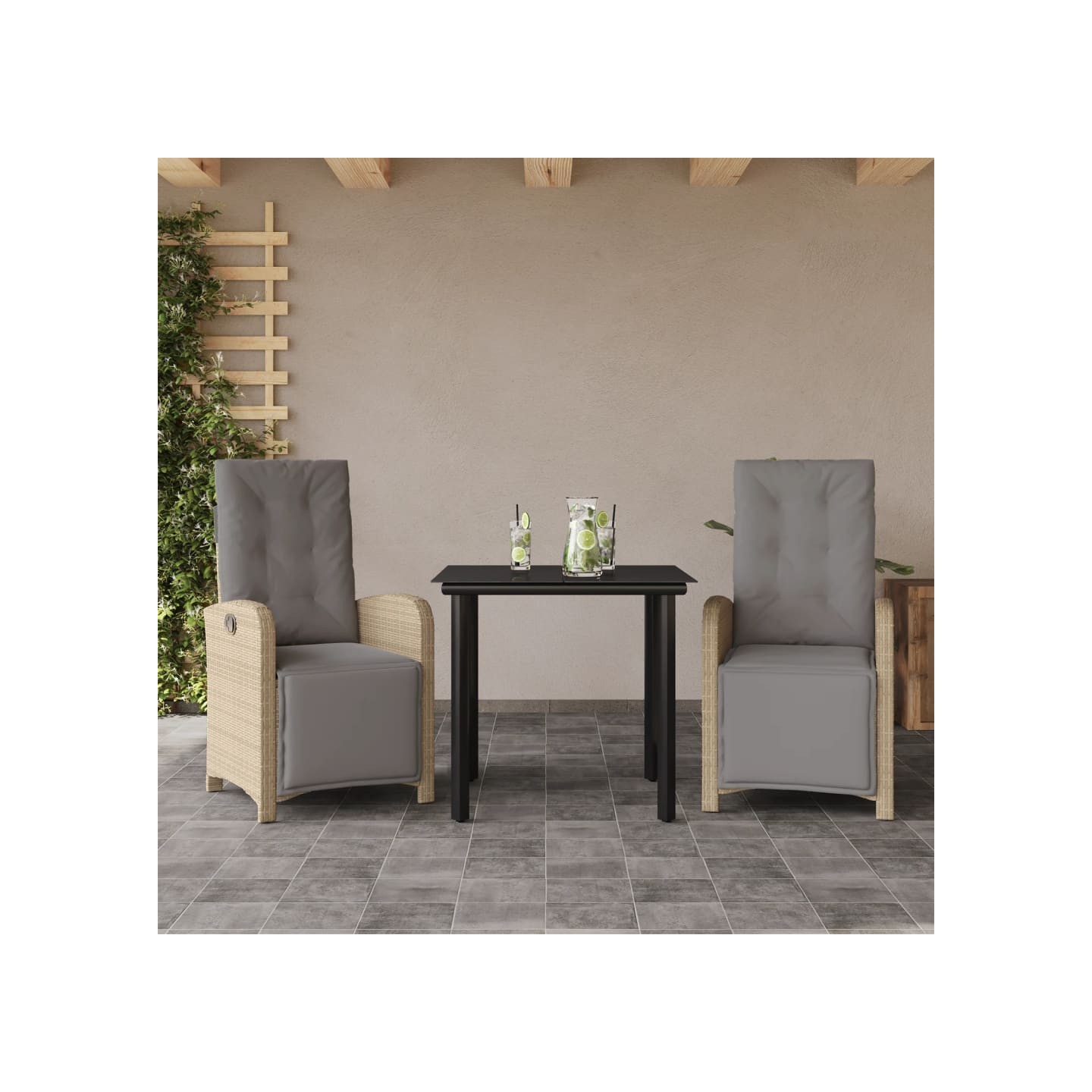 Ensemble de bistro 3 pcs avec coussins beige résine tressée