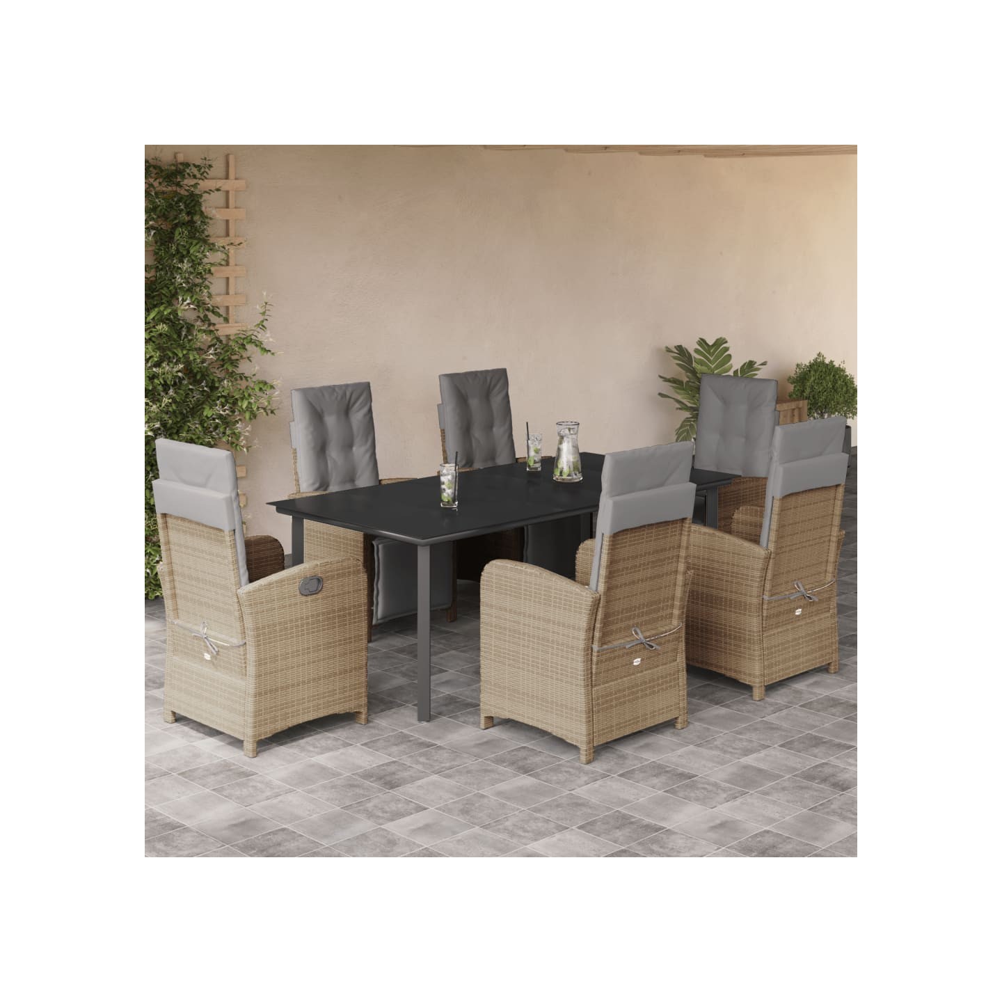 Ensemble à manger de jardin et coussins 7 pcs beige poly rotin