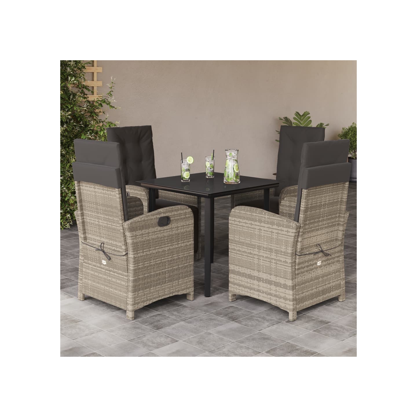 Ensemble à manger de jardin et coussins 5 pcs gris clair rotin