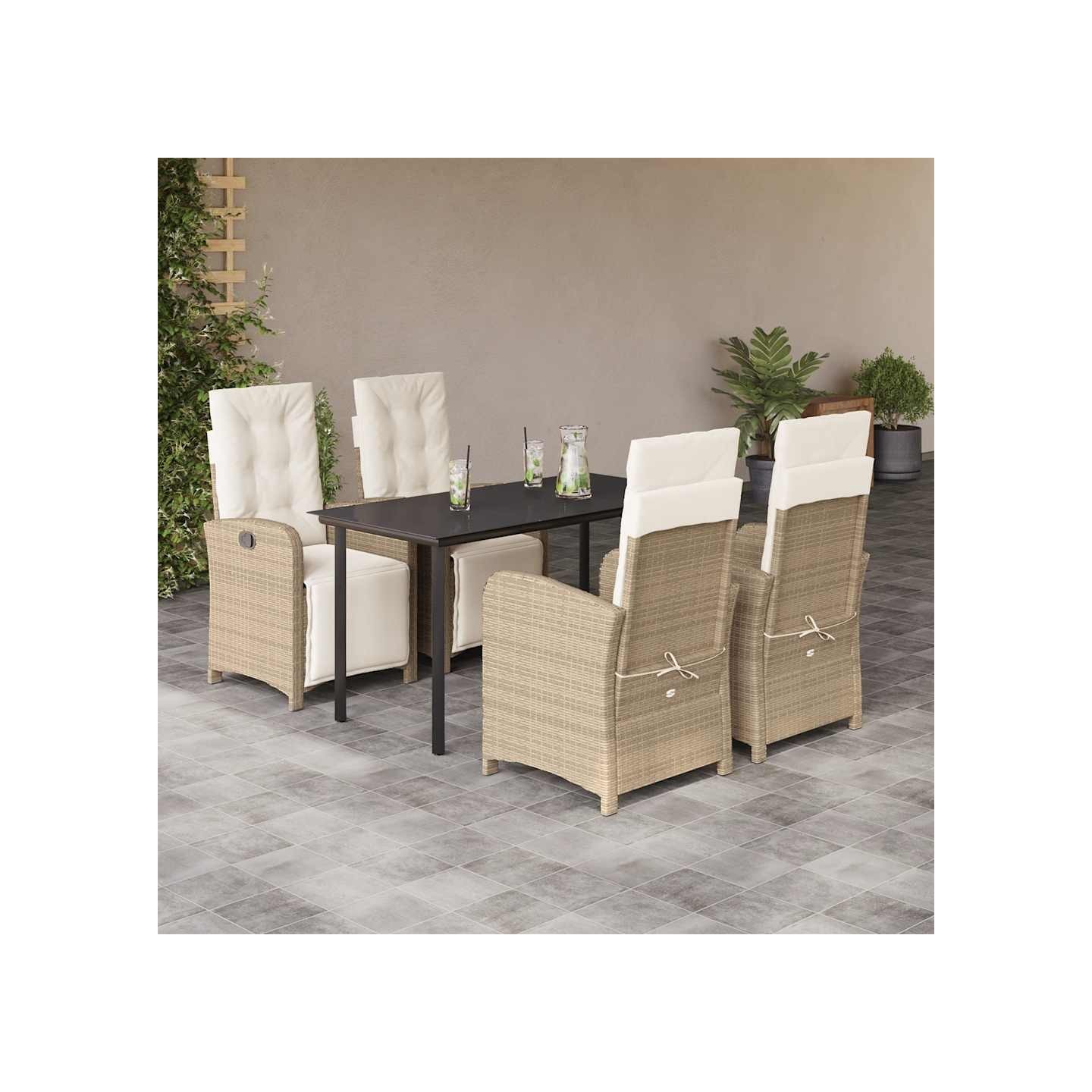 Ensemble à manger de jardin avec coussins 5pcs Beige poly rotin