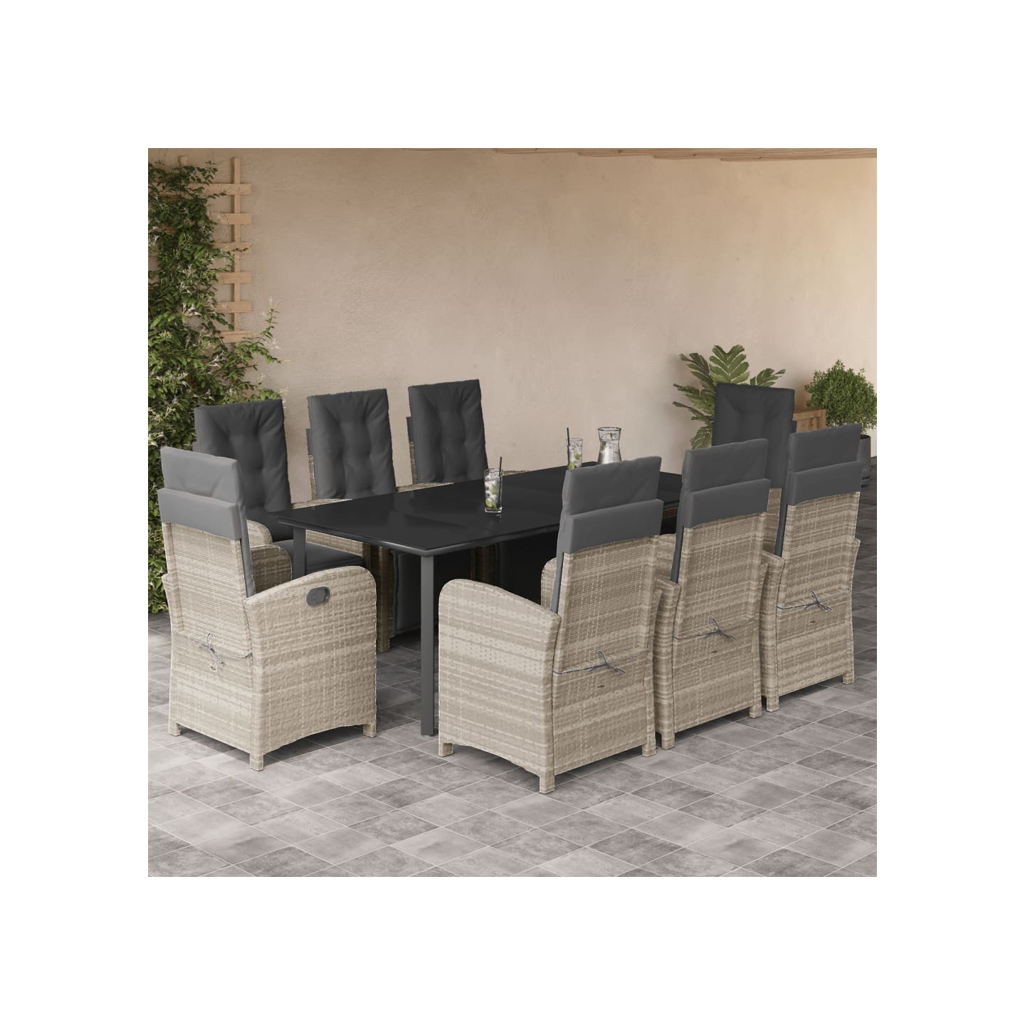 Ensemble à manger de jardin et coussins 9 pcs gris clair rotin