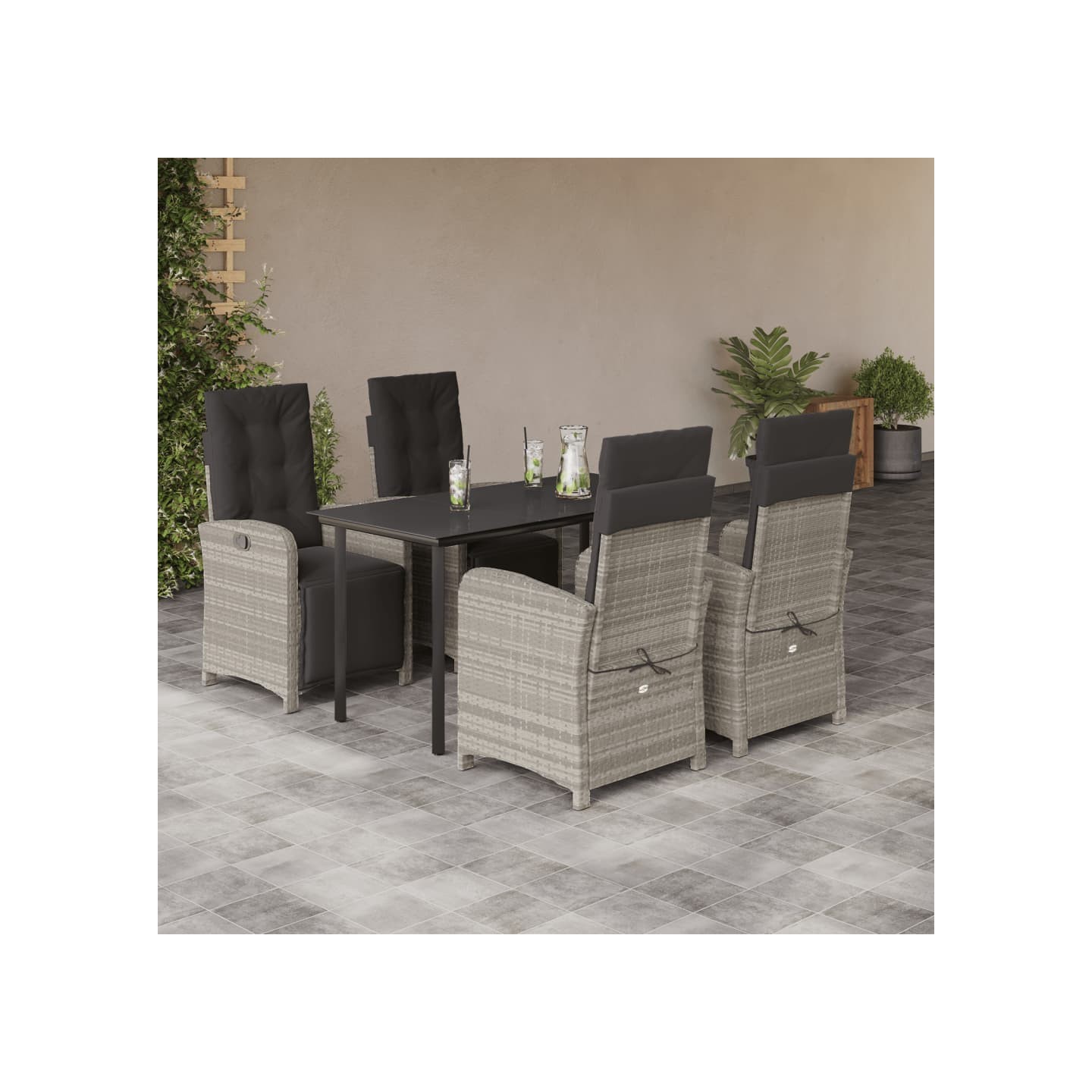 Ensemble à manger de jardin et coussins 5 pcs gris clair rotin