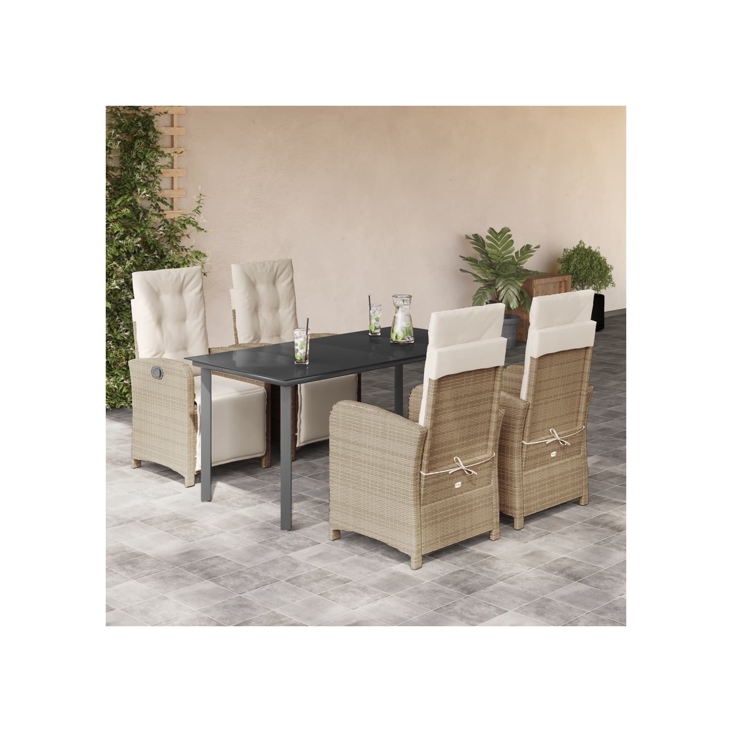 Ensemble à manger de jardin avec coussins 5pcs Beige poly rotin