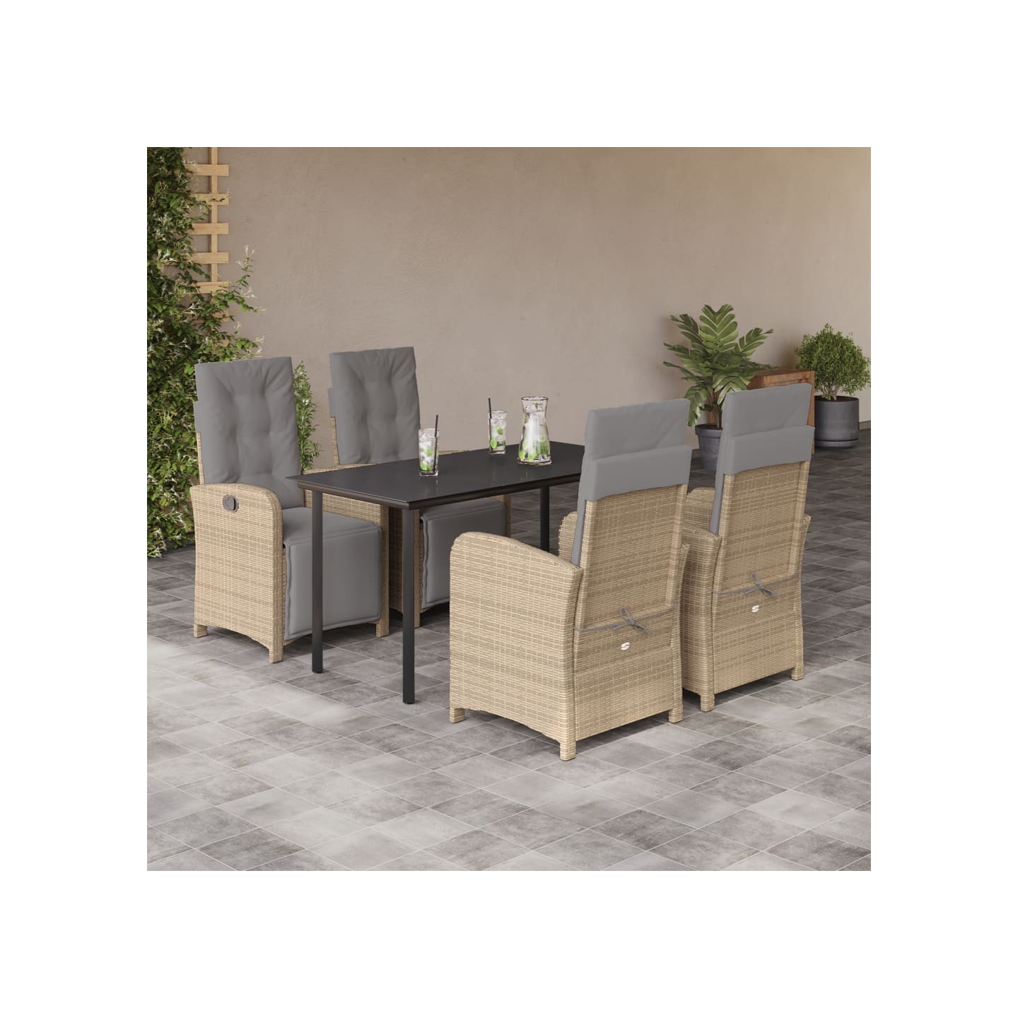Ensemble à manger de jardin avec coussins 5pcs Beige poly rotin