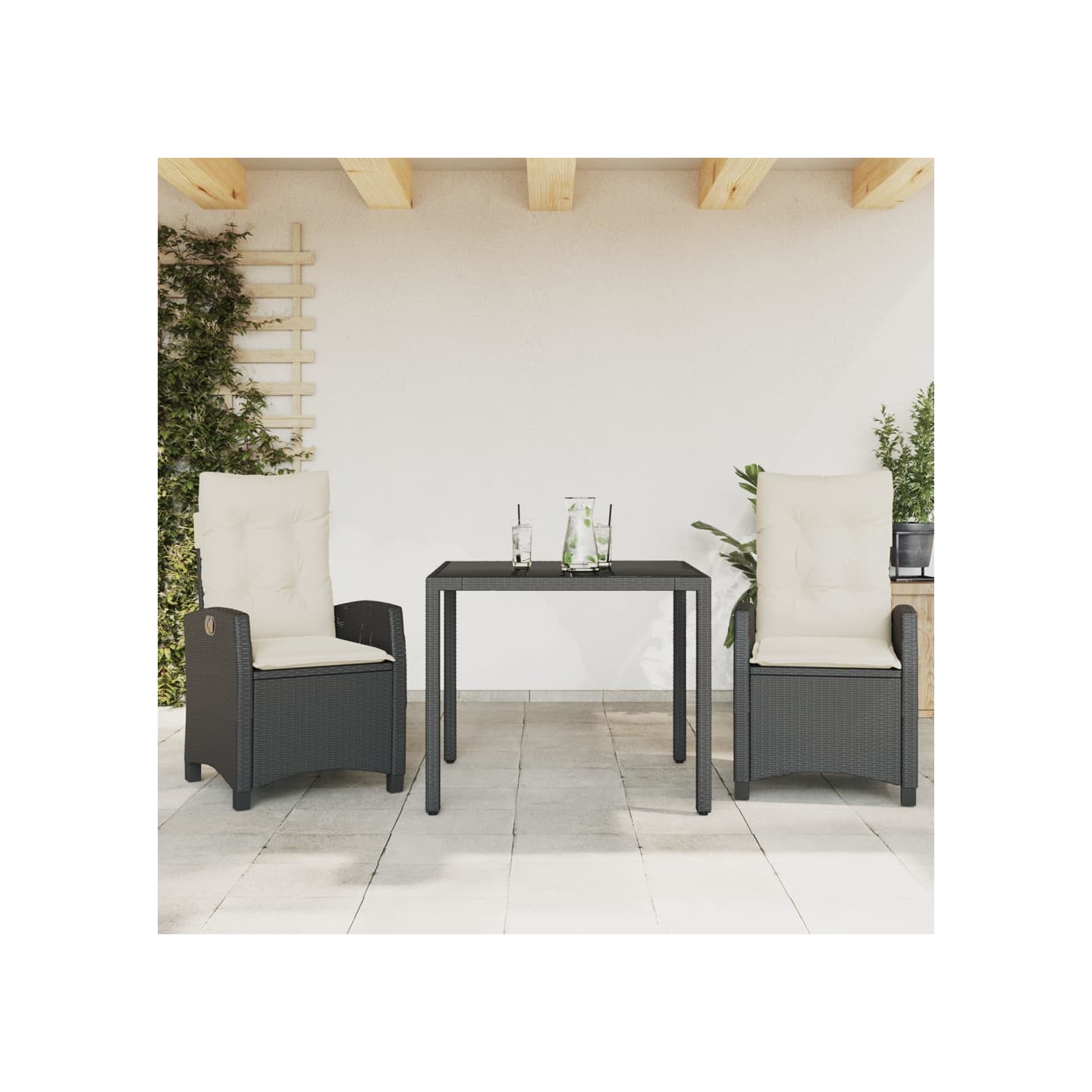 Ensemble à manger de jardin avec coussins 3 pcs Noir