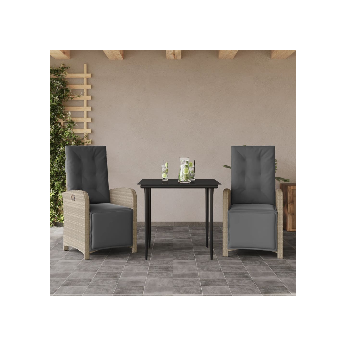 Ensemble de bistro 3 pcs et coussins gris clair résine tressée