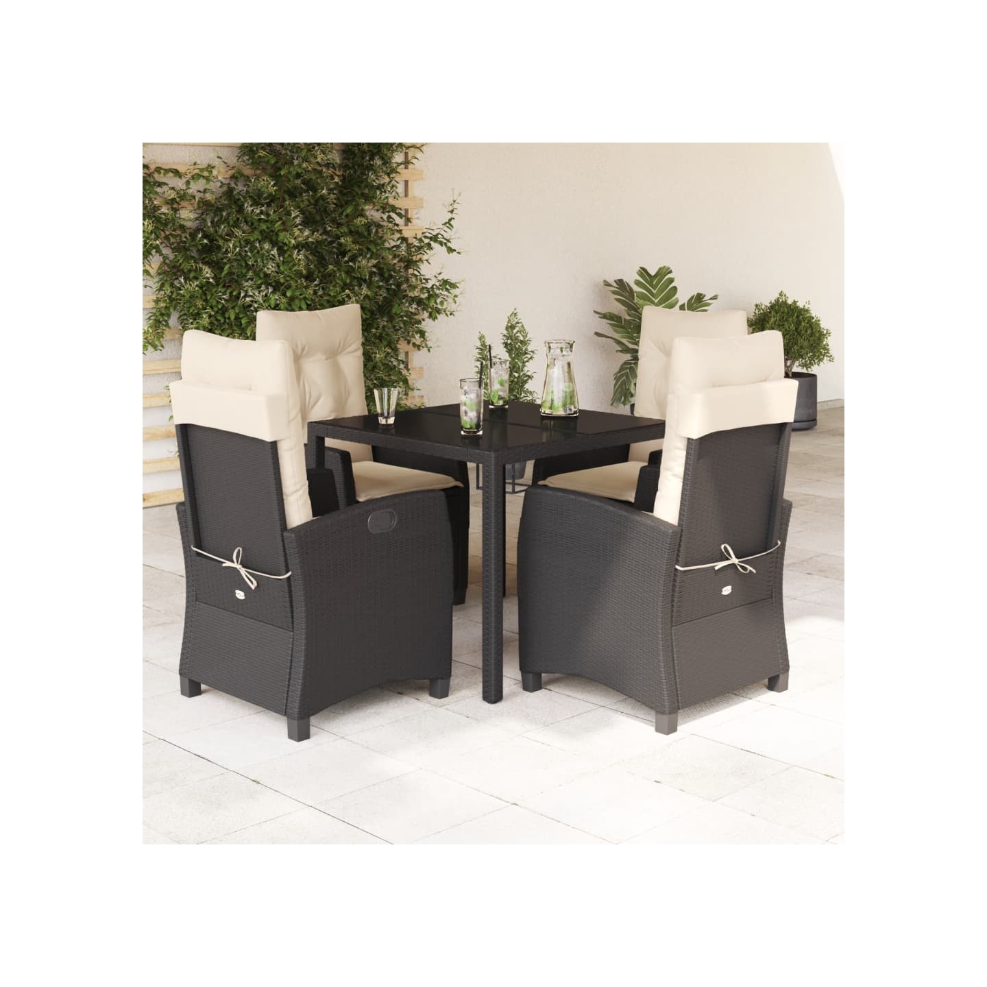 Ensemble à manger de jardin coussins 5pcs Noir Résine tressée
