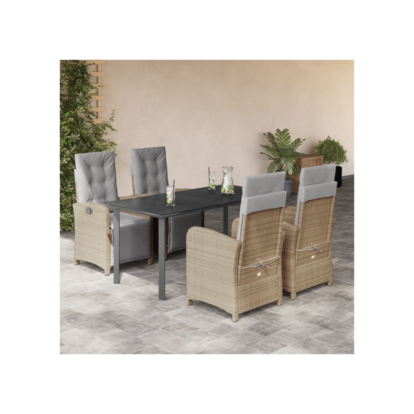 Ensemble à manger de jardin avec coussins 5pcs Beige poly rotin