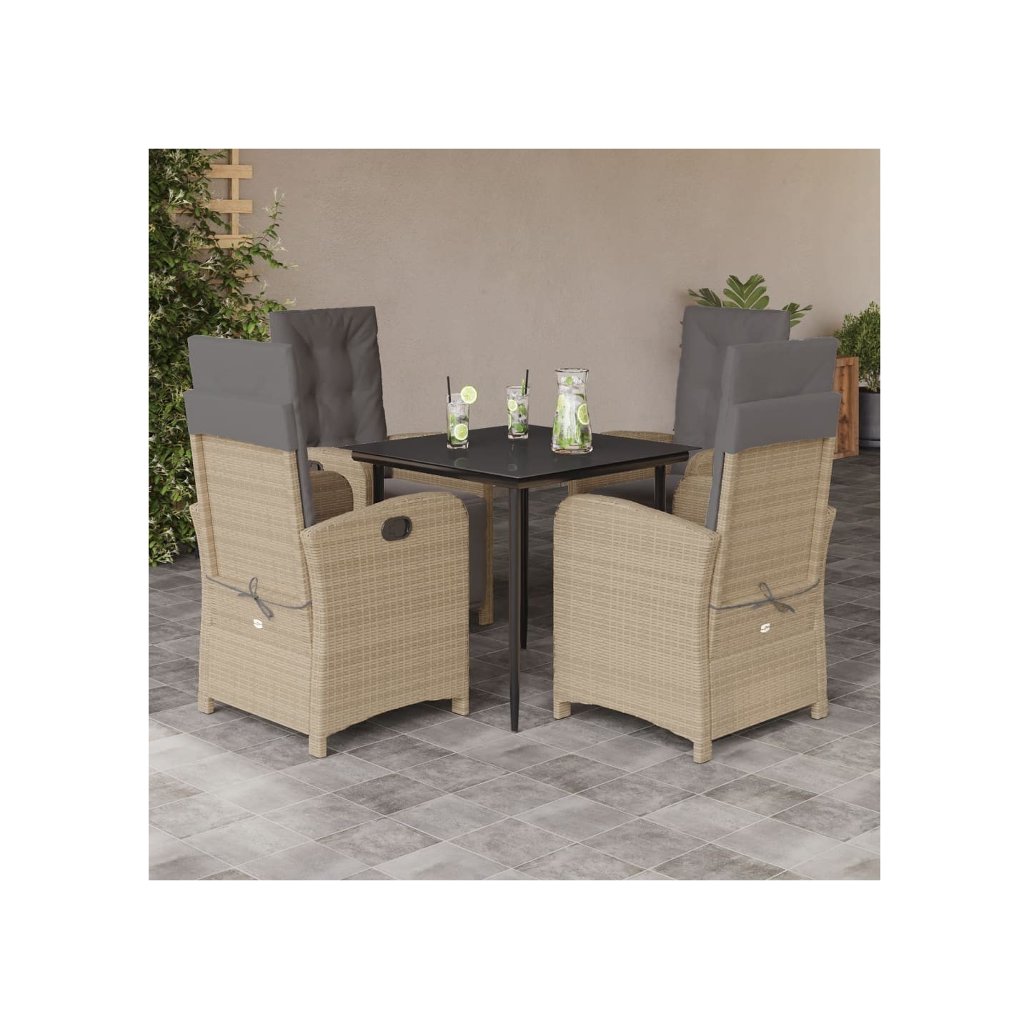 Ensemble à manger de jardin avec coussins 5pcs Beige poly rotin