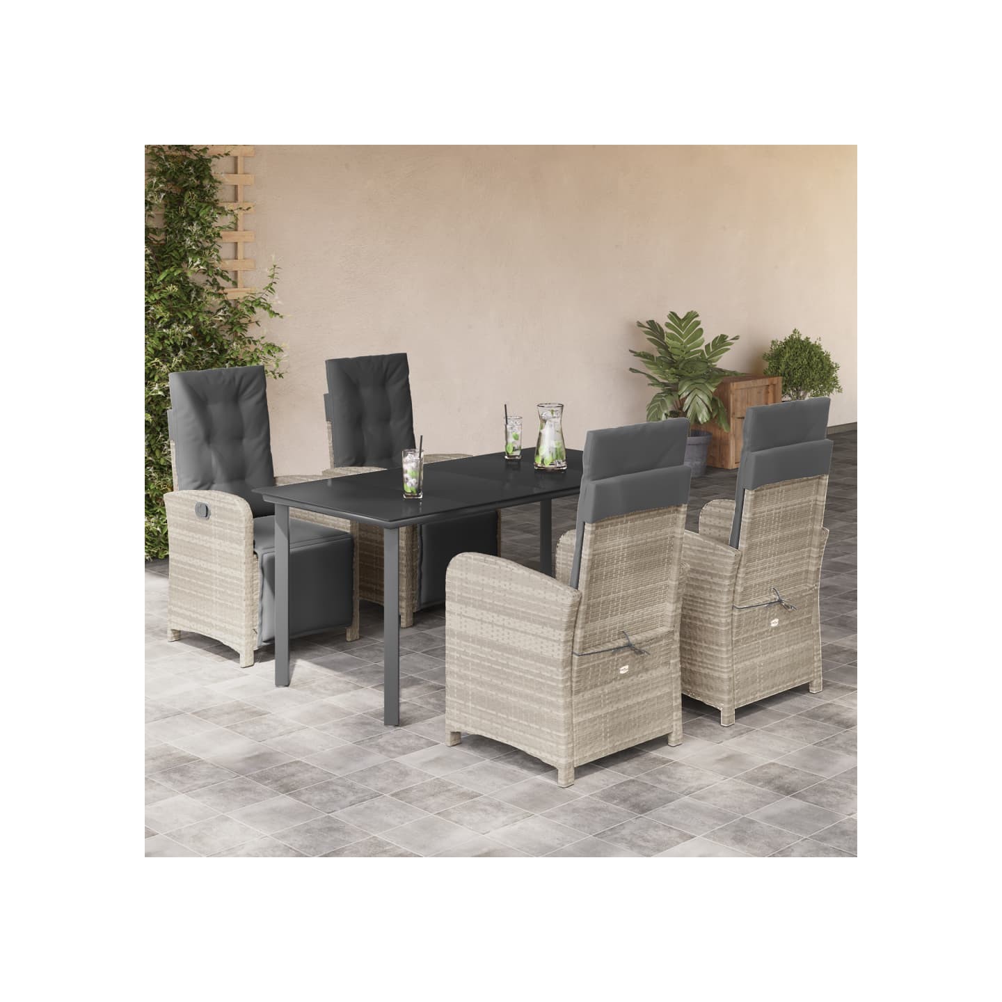 Ensemble à manger de jardin et coussins 5 pcs gris clair rotin