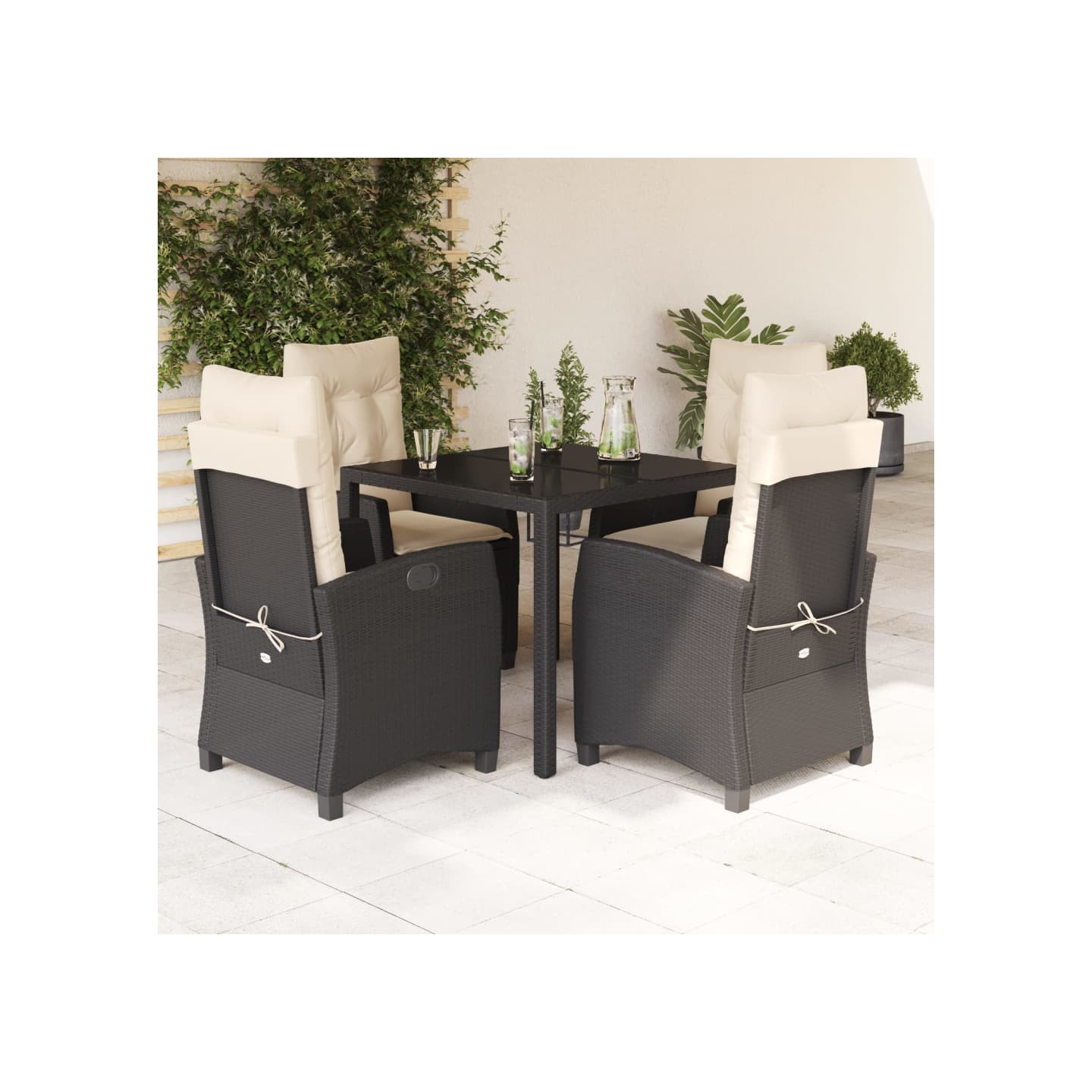 Ensemble à manger de jardin coussins 5pcs Noir Résine tressée