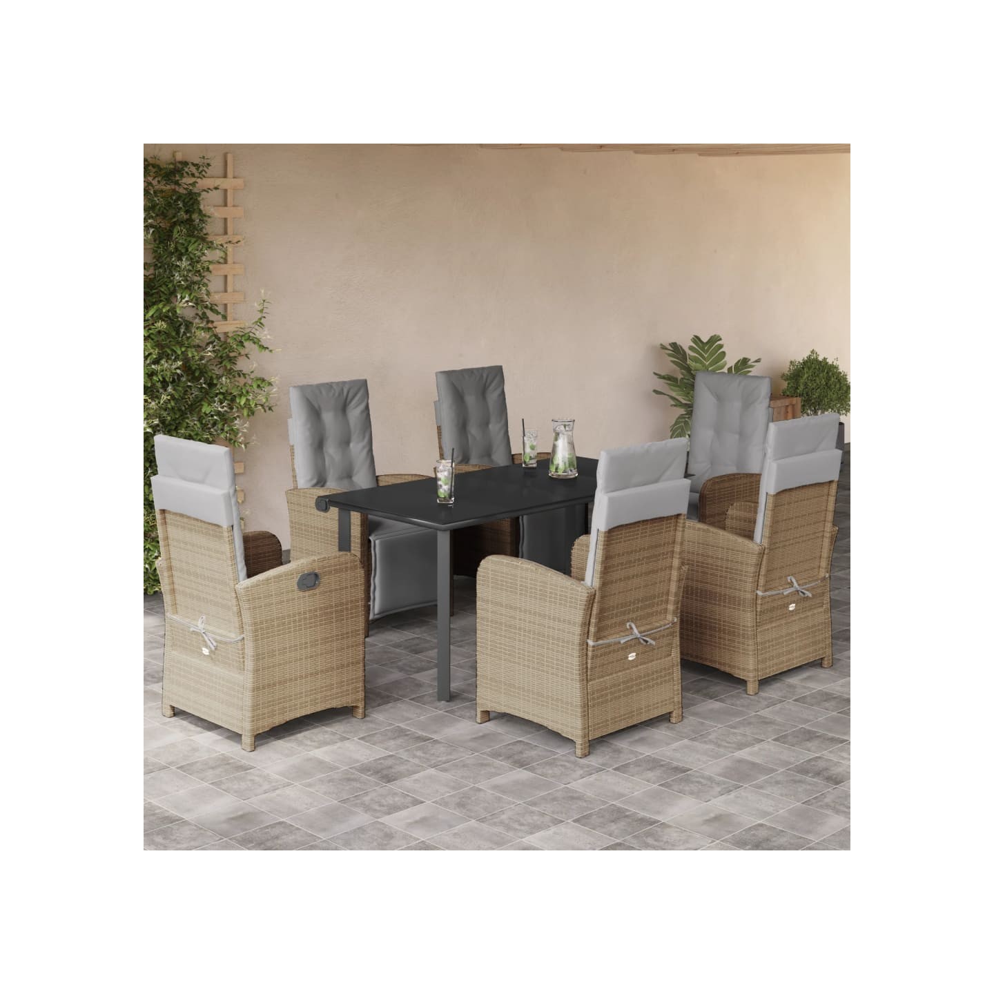Ensemble à manger de jardin et coussins 7 pcs beige poly rotin