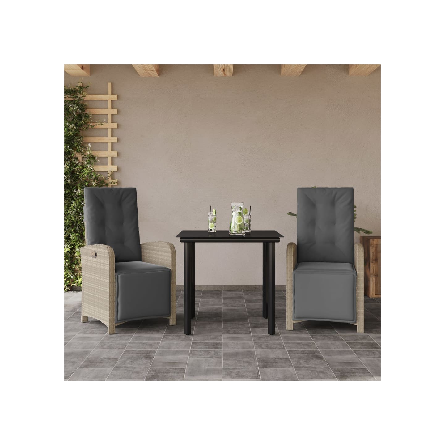 Ensemble de bistro 3 pcs et coussins gris clair résine tressée