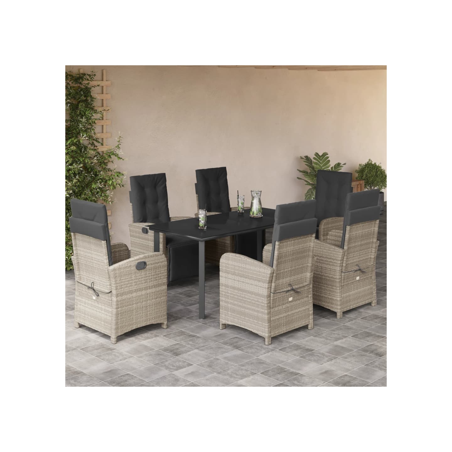Ensemble à manger de jardin et coussins 7 pcs gris clair rotin