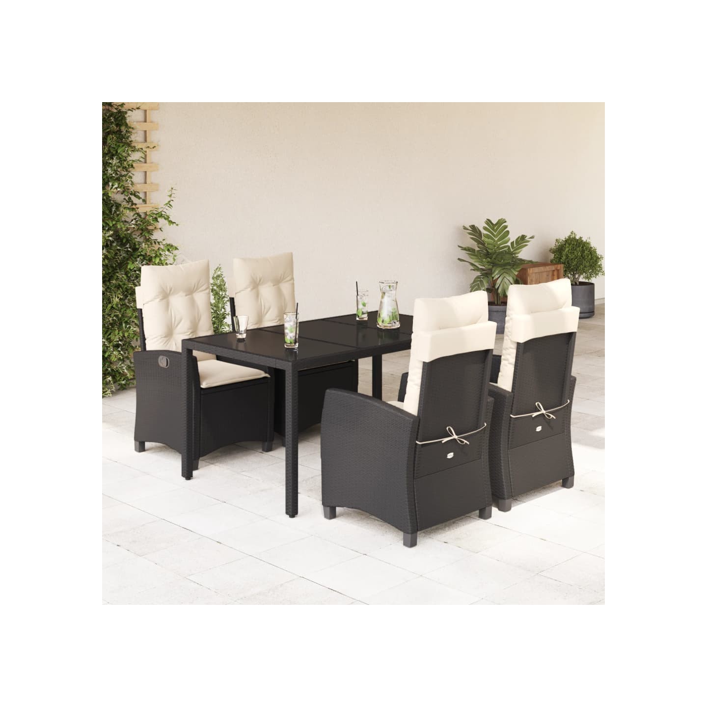 Ensemble à manger de jardin coussins 5pcs Noir Résine tressée
