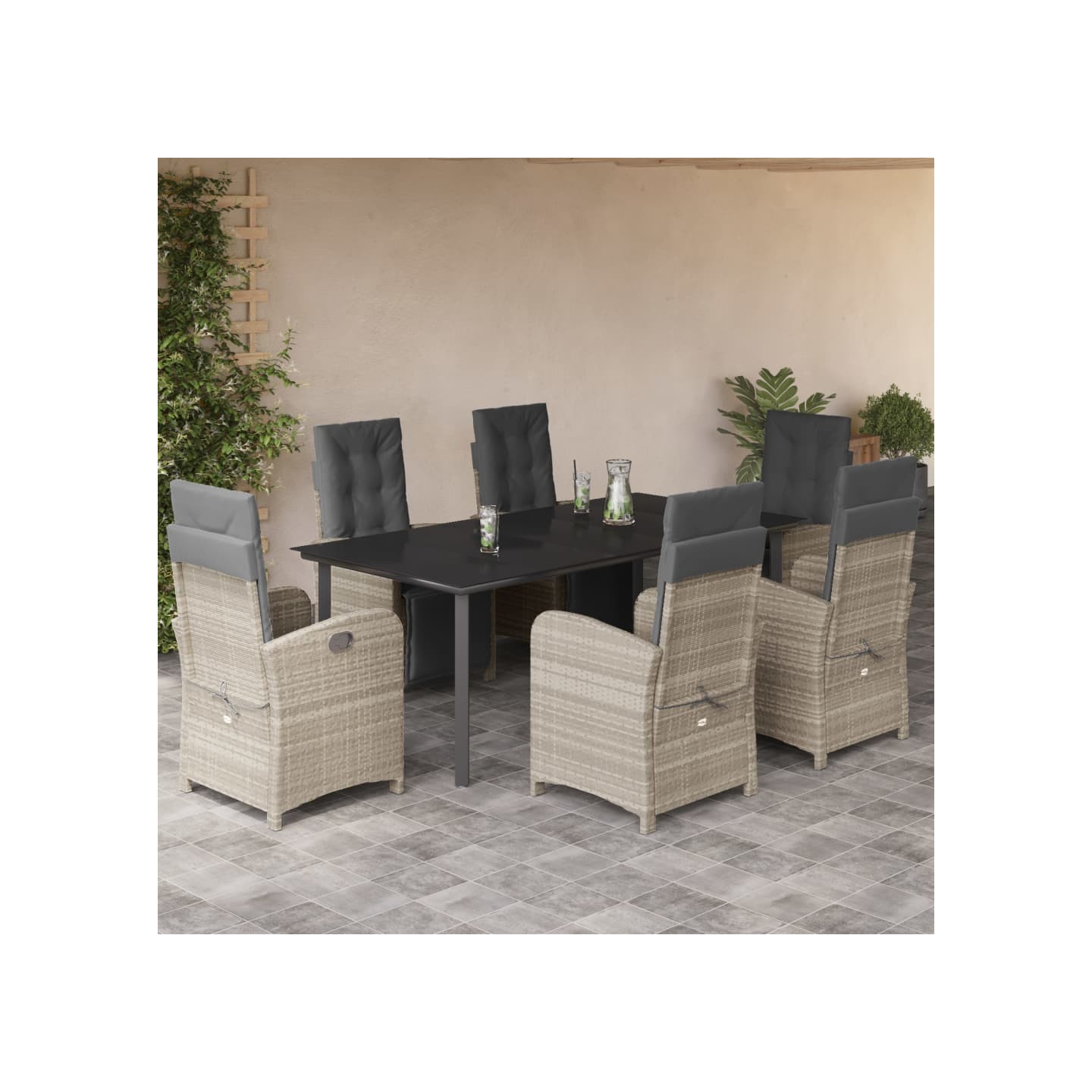 Ensemble à manger de jardin et coussins 7 pcs gris clair rotin