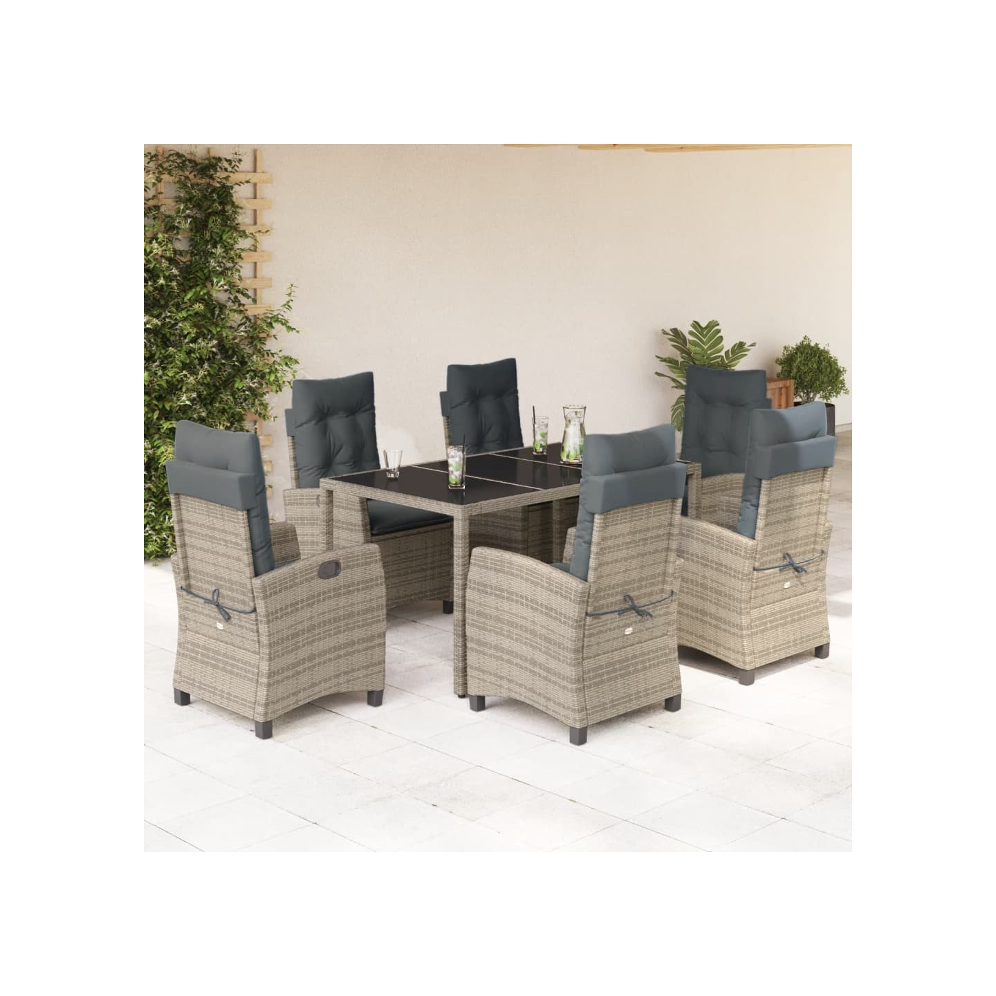 Ensemble à manger de jardin et coussins 7 pcs gris rotin