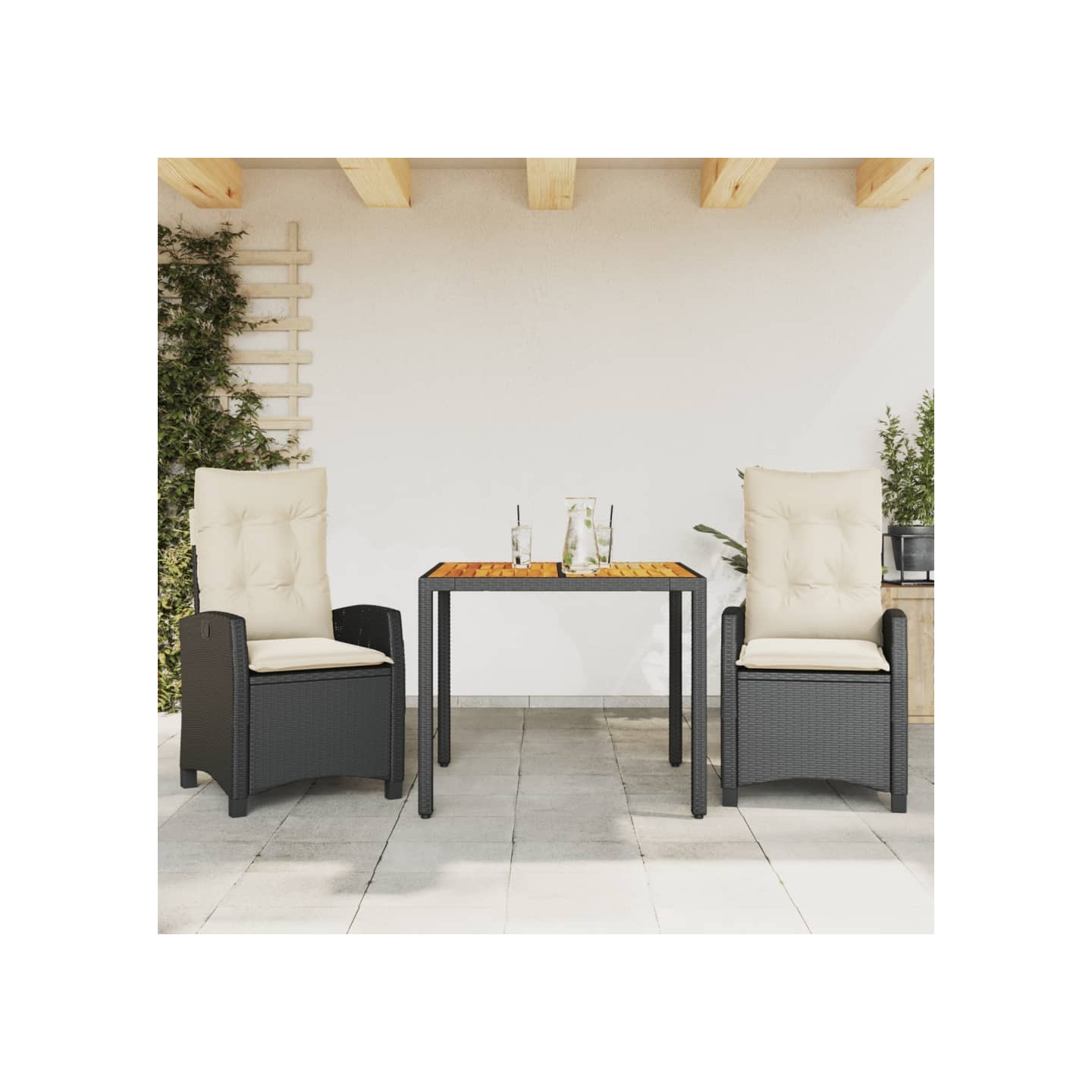 Ensemble à manger de jardin avec coussins 3 pcs Noir