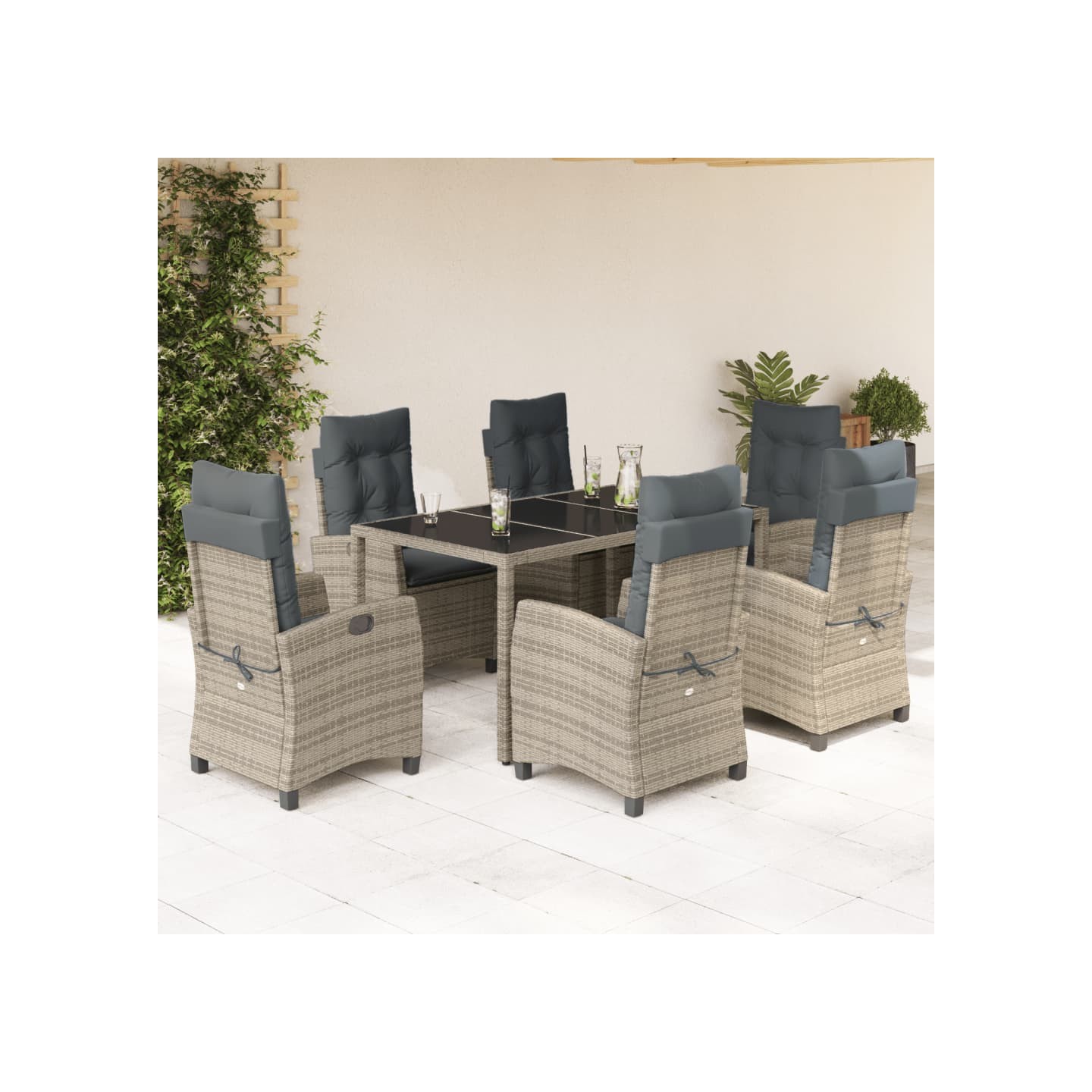 Ensemble à manger de jardin et coussins 7 pcs gris rotin