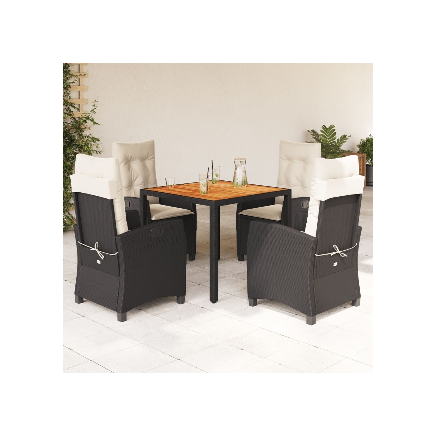 Ensemble à manger de jardin coussins 5pcs Noir Résine tressée