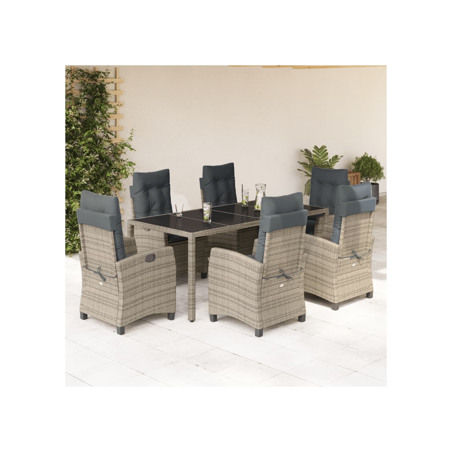 Ensemble à manger de jardin et coussins 7 pcs gris rotin