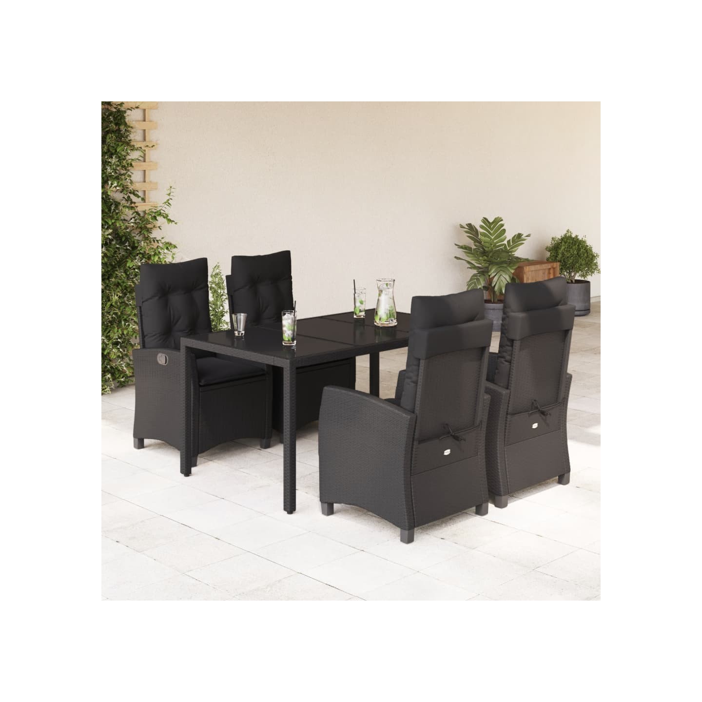 Ensemble à manger de jardin coussins 5pcs Noir Résine tressée