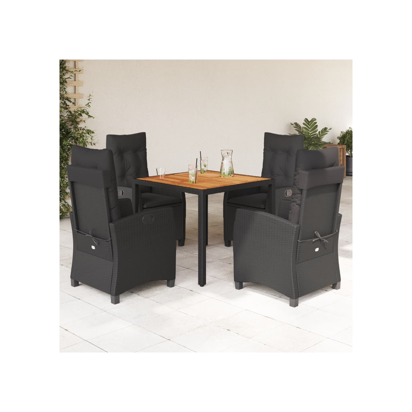 Ensemble à manger de jardin coussins 5pcs Noir Résine tressée